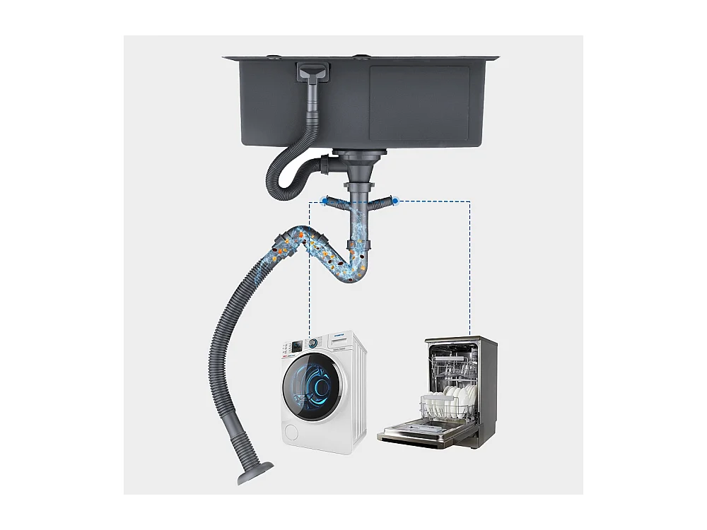 Zwarte gootsteen 58*45*18CM, keukenwastafel 1 bak met oprolbare afdruiprek en zeepdispenser, roestvrij staal, inbouw- of bloemmontage