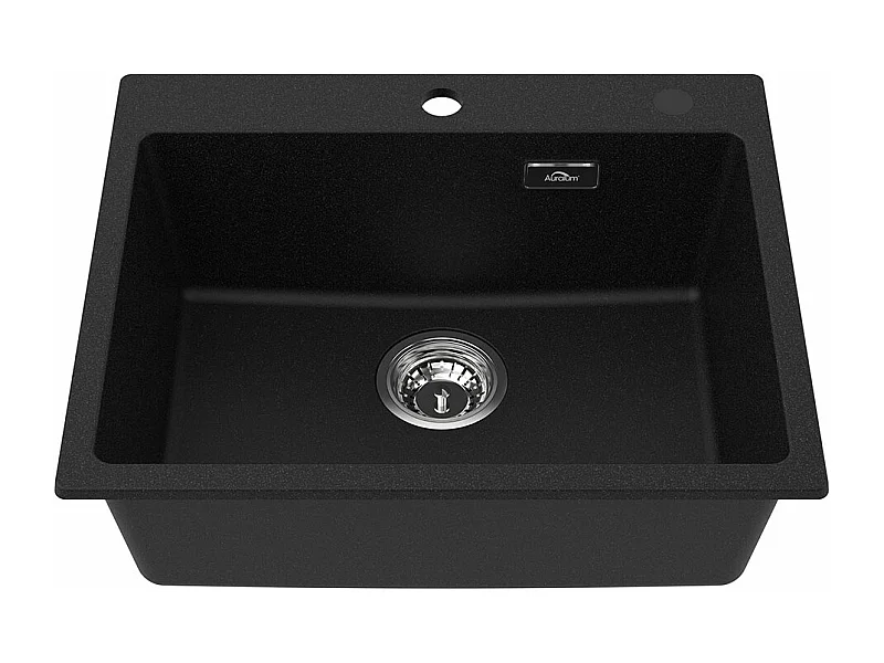 Évier Cuisine 1 Bac,en Granit,55*45*20cm,Kit de Vidage,Évier Cuisine Encastré,Trous de Montage pour Robinet/Distributeur Savon,Noir,EU Modèle