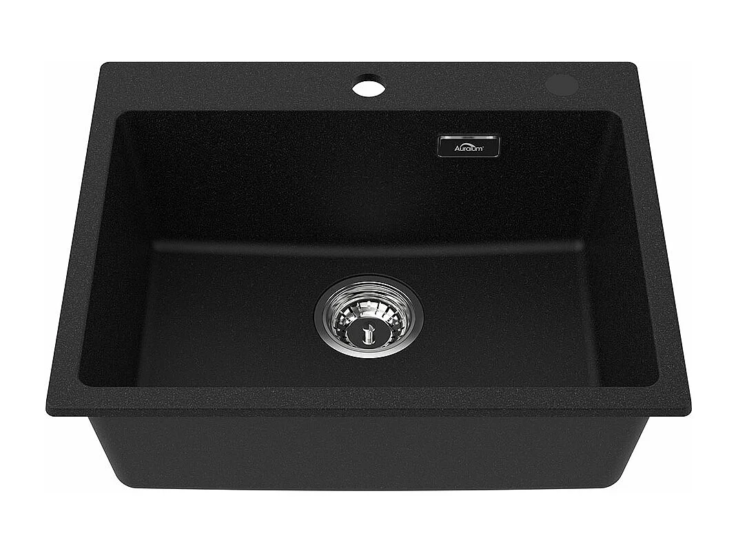 Évier Cuisine 1 Bac,en Granit,55*45*20cm,Kit de Vidage,Évier Cuisine Encastré,Trous de Montage pour Robinet/Distributeur Savon,Noir,EU Modèle