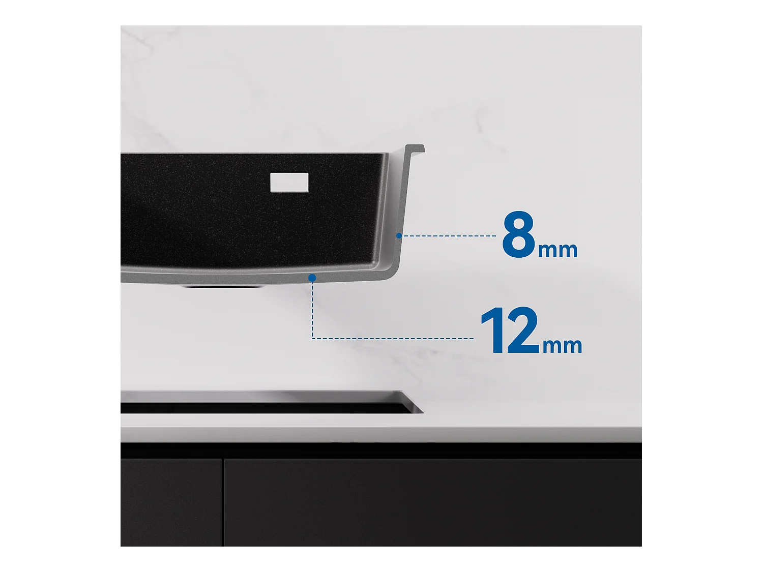 Évier Cuisine 1 Bac,en Granit,55*45*20cm,Kit de Vidage,Évier Cuisine Encastré,Trous de Montage pour Robinet/Distributeur Savon,Noir,EU Modèle