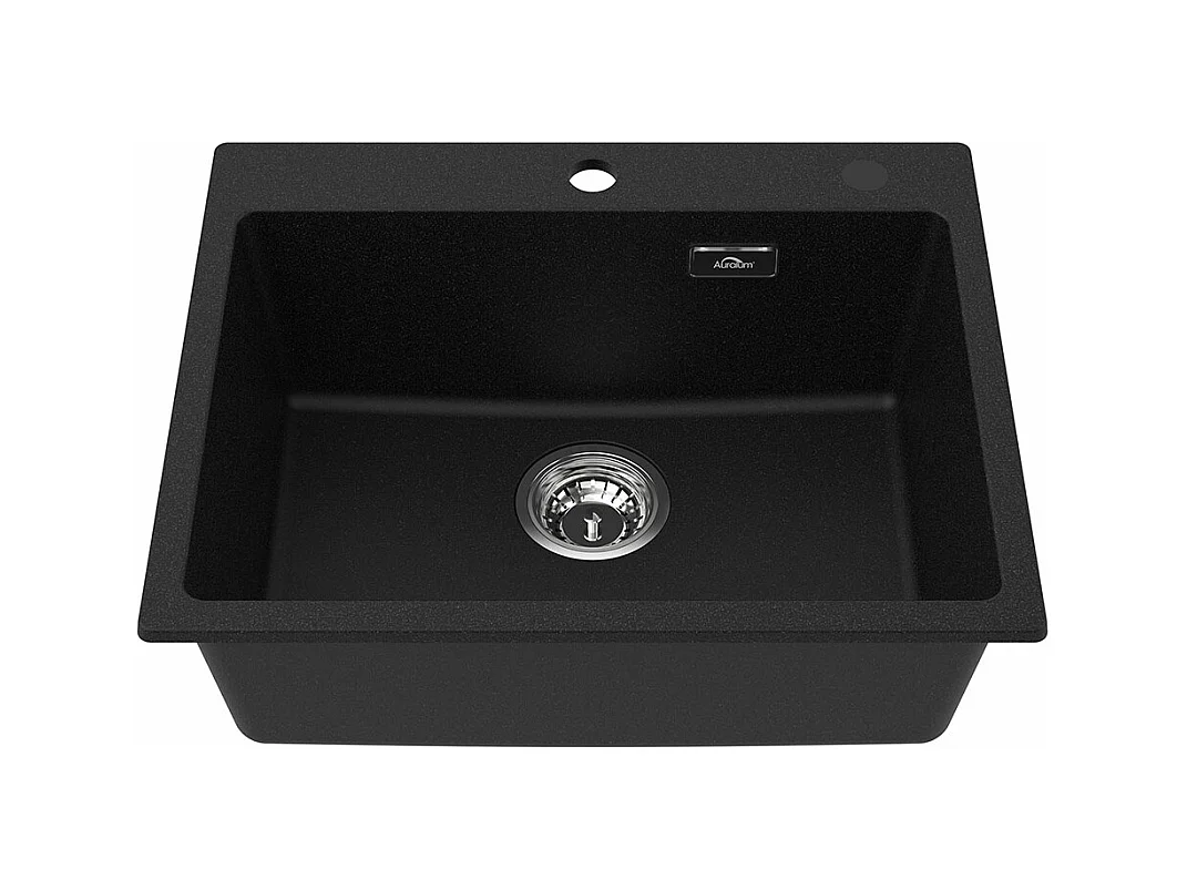 Lavello cucina in granito,55*45*20cm,1 vasca,kit scarico,lavello cucina incasso,fori montaggio per rubinetto e distributore sapone,nero,Modello UE
