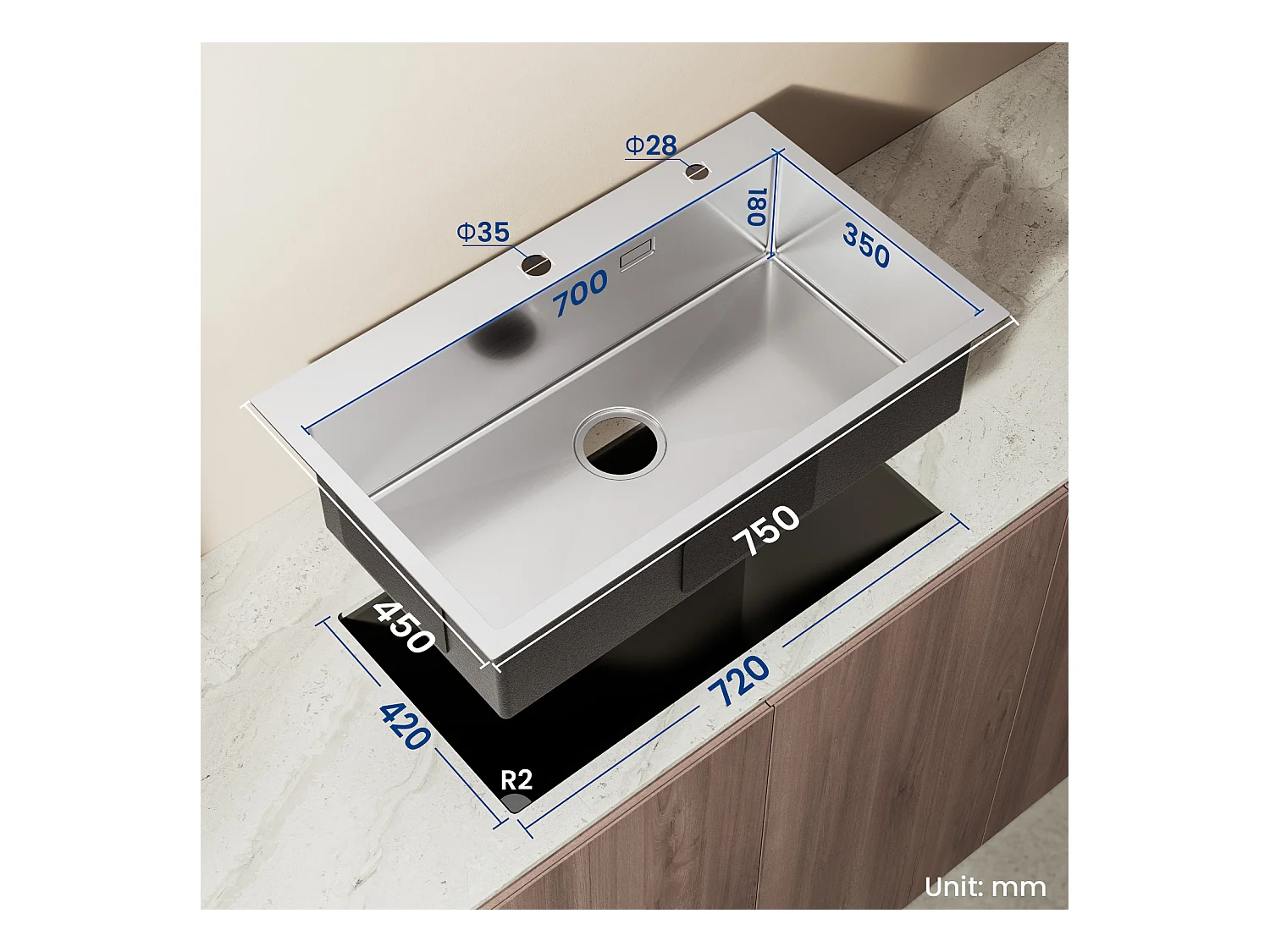 Auralum MAX Aanrecht 1 Bak Geborsteld Roestvrij Staal75*45*19CM-Spoelbak met Opvouwbare Afdruiprek+Mengkraan Keuken met Uittrekbare Douche 360° Draaibaar