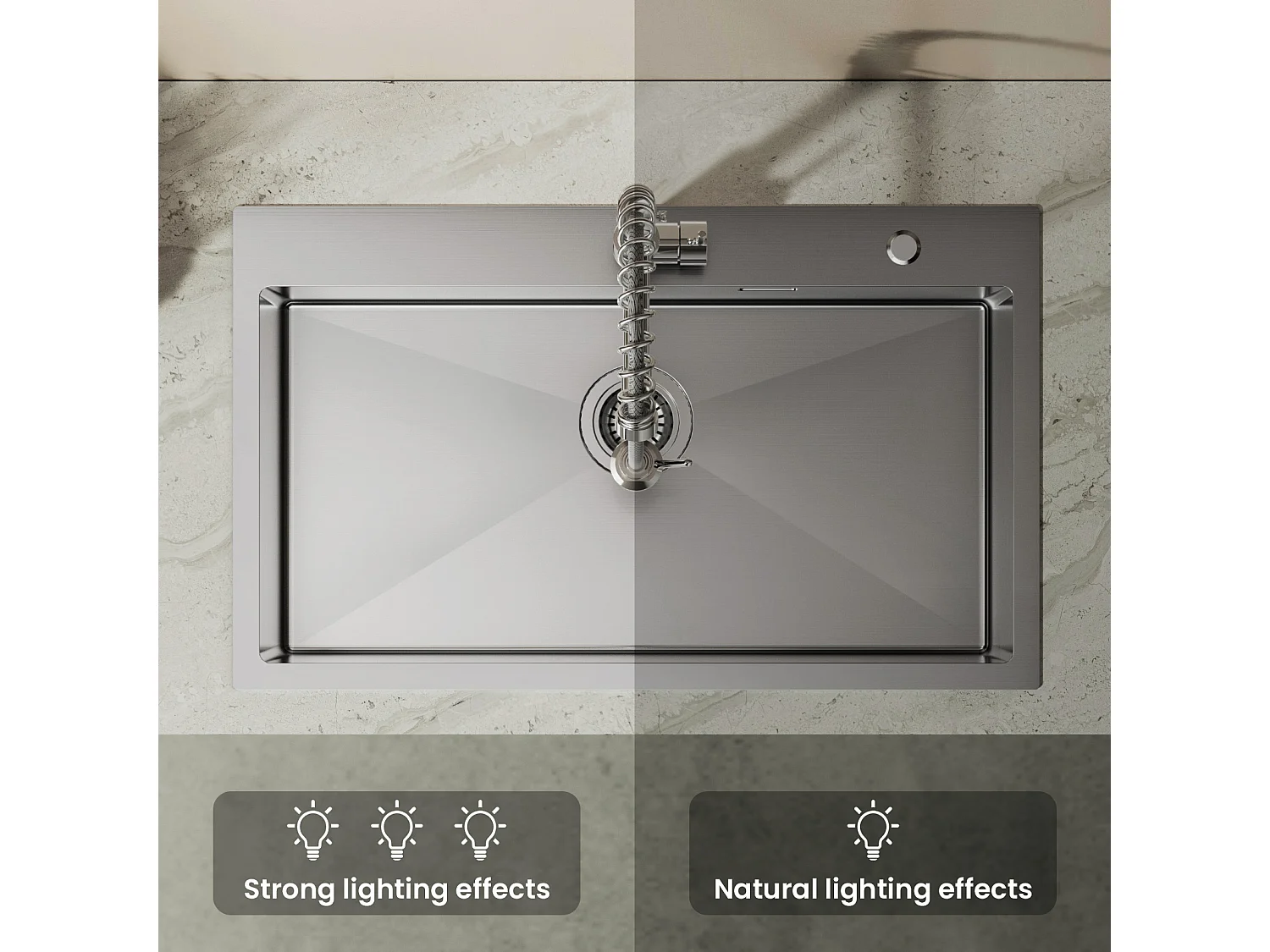 Auralum MAX Lavello Cucina 1 Vasca Inox Spazzolato 75*45*19CM-Lavello 1 Vassoio con Scolapiatti pieghevole-Grande Capacità con Due Fori di Montaggio