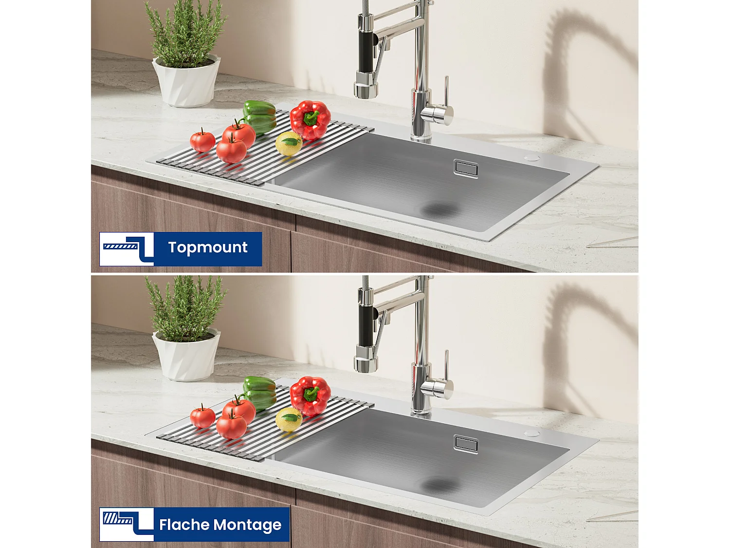 Auralum MAX Lavello Cucina 1 Vasca Inox Spazzolato 75*45*19CM-Lavello 1 Vassoio con Scolapiatti pieghevole-Grande Capacità con Due Fori di Montaggio