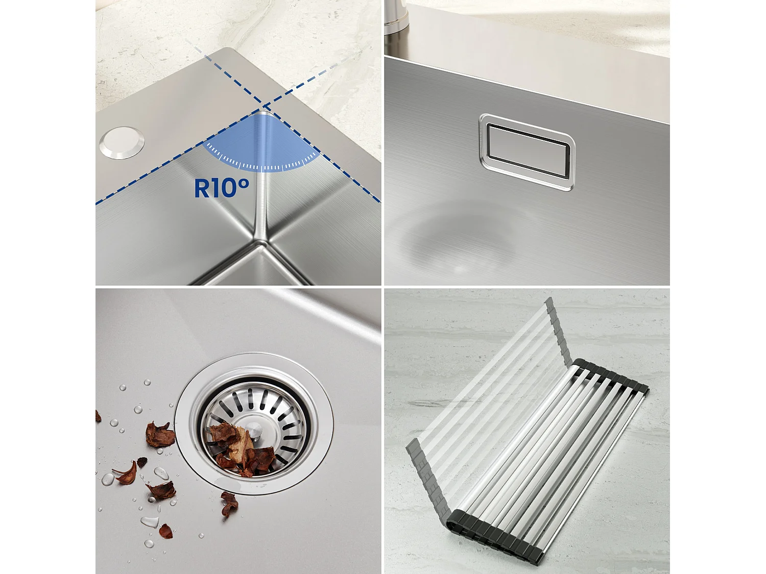 Auralum MAX Évier de Cuisine 1 Cuve Inox Brossé 304 75*45*19CM - Évier 1 Bac avec Égouttoir pliable-Grande Capacité avec Deux Trous de Montage