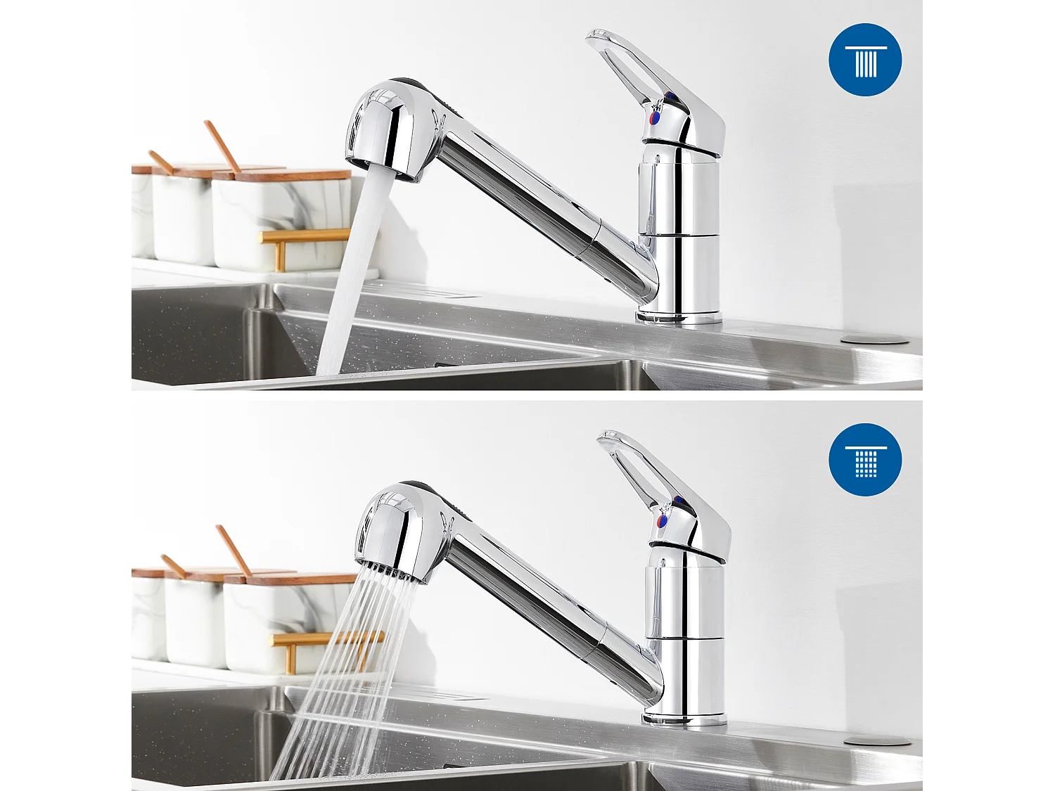 Lavello Cucina 1Vassoio 70*44*19CM,Da Incasso/Fiore/Sotterraneo, con Siphon/Troppo pieno+MitiGeur Cucina con doccia estraibile rotante a 360°,cromato