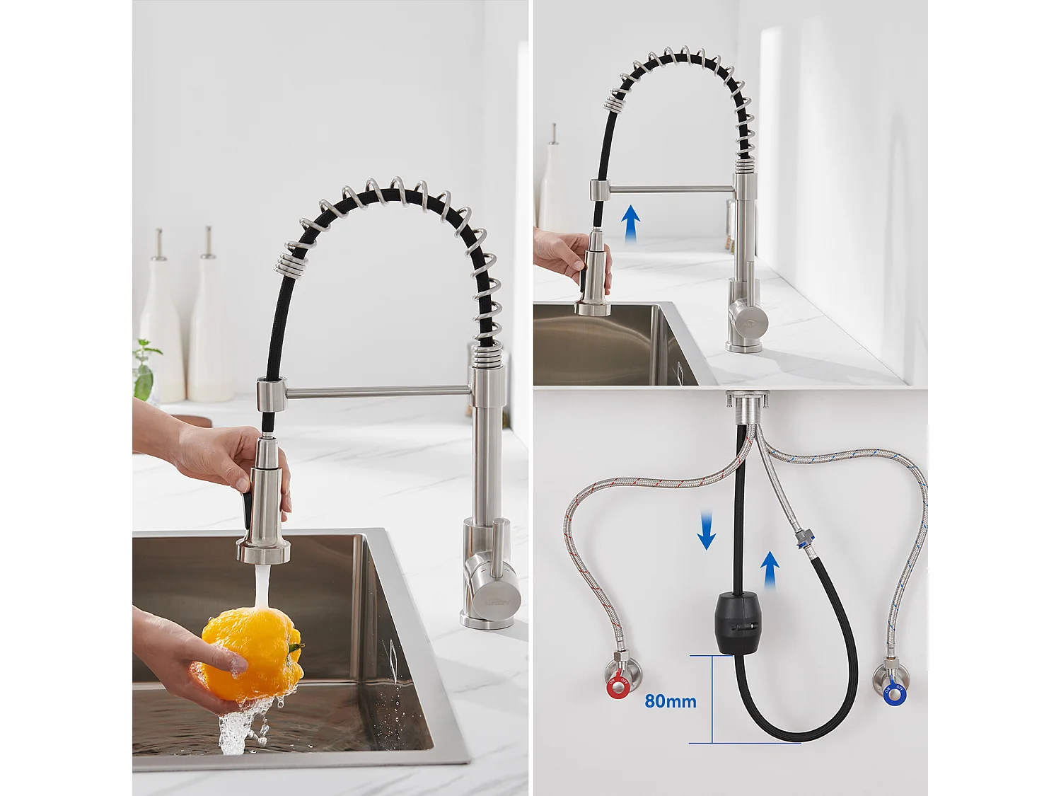 2 en 1 Évier Cuisine 2 Bacs ,75x45x19cm,Encastré/ à Poser avec Distributeur  Savon+Robinet Cuisine avec Douchette Extensible,2 Modes,Noir