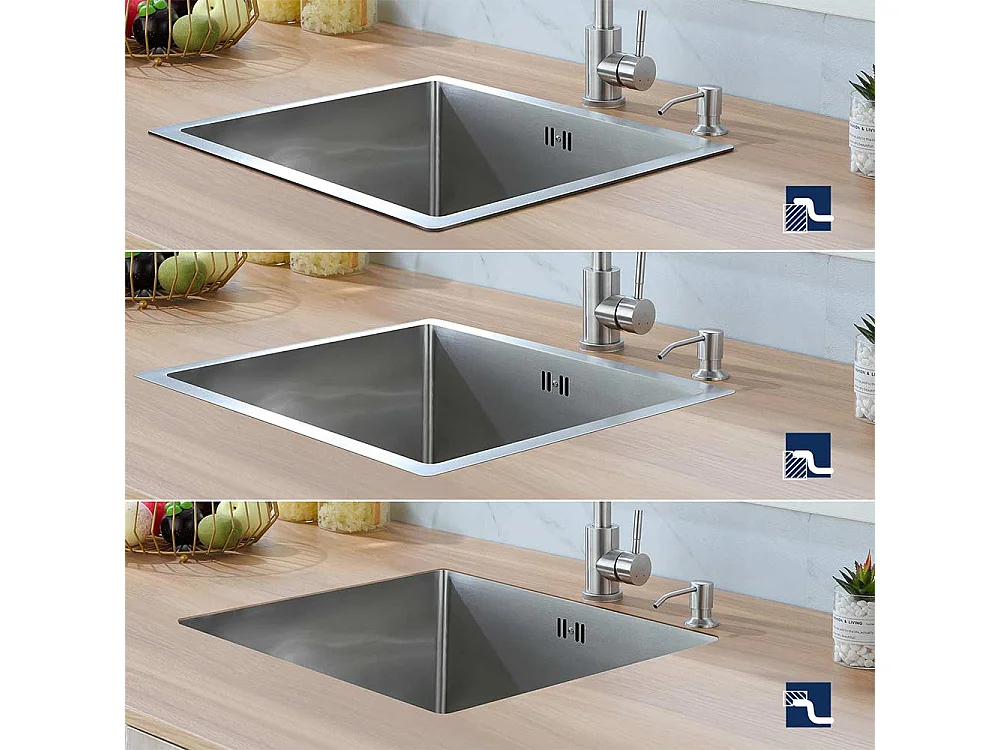 Lavello Cucina 1 Vassoio 55*44*19CM Lavello Montaggio da Incasso,a Fiore o Sottopiano 304 Inox Lavello Spazzolato con Sifone/Troppo pieno,Modello UE