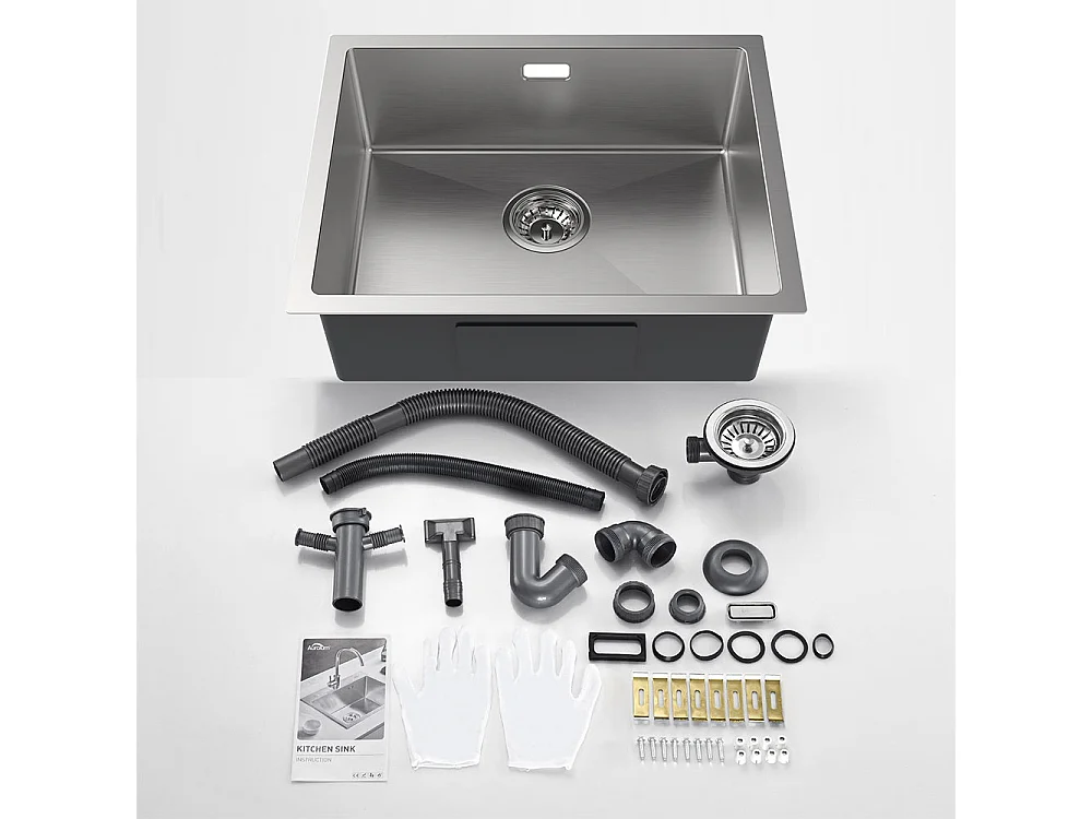 AuraLum Max Évier Cuisine 1 Bac 55*44*19CM Évier Montage à Encastrer,à Fleur/Sous-Plan  Évier en Inox 304 Brossé avec Siphon /Trop-Plein,EU Modèle