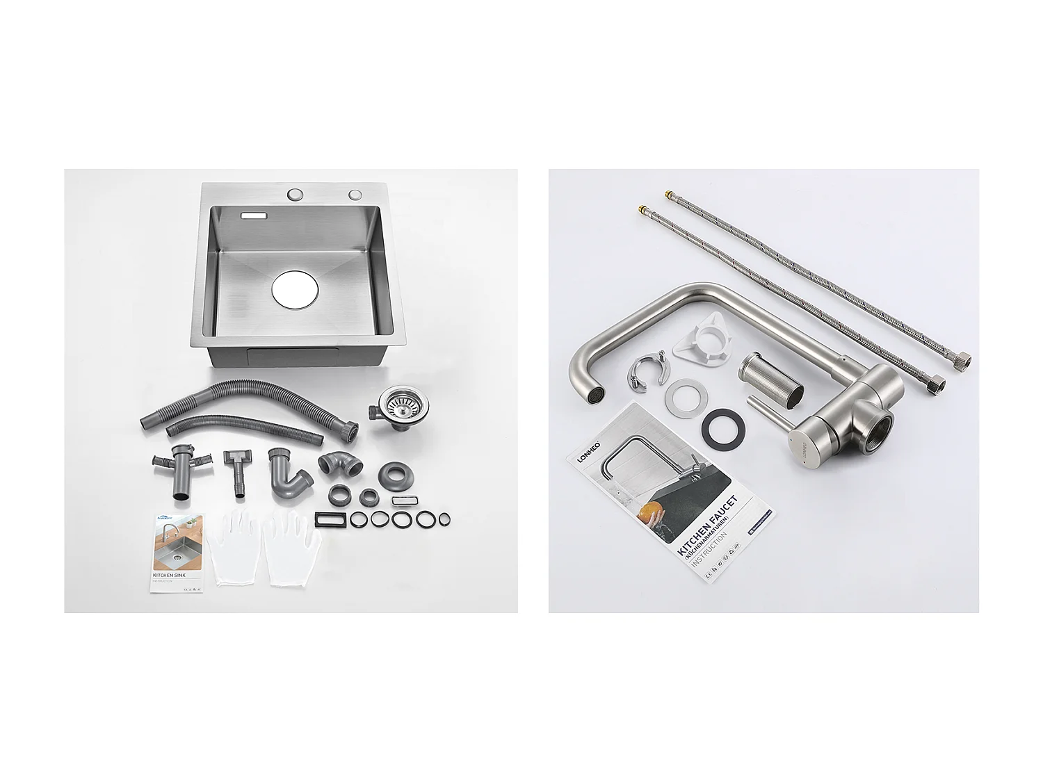 Évier Cuisine 1 Bac 45x45CM Acier Inoxydable 304 ,encastré et à Poser+Mitigeur Cuisine Rabattable Pivotant 360° Eau froid Chaud