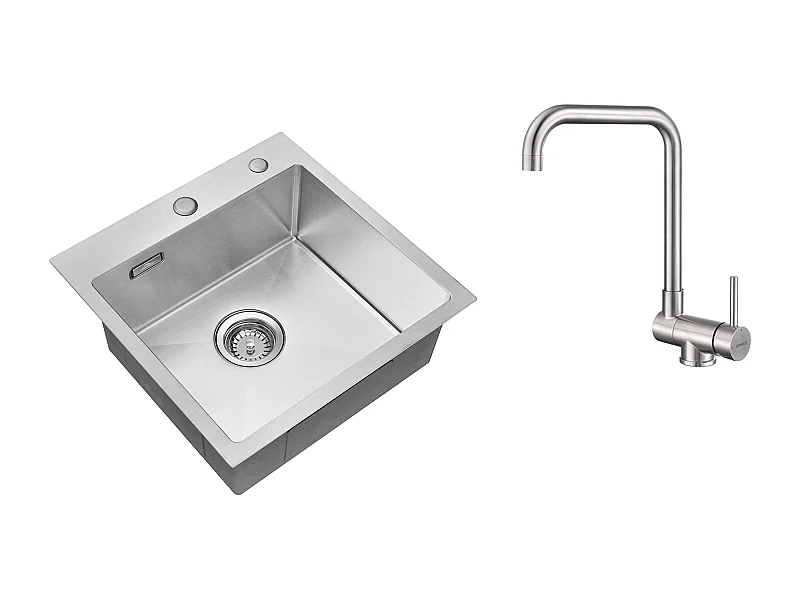 Keukenspoelbak 1 bak 45x45CM RVS 304 ,inbouw en opzetbaar+Mengkraan Keuken Neerklapbaar Draaibaar 360° Koud Water Warm