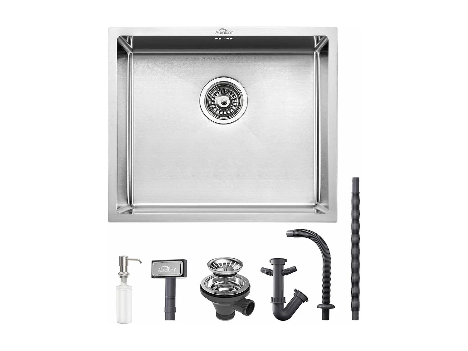 Évier de Cuisine 1 Bac 50x43x18CM,avec Distributeur de Savon, Évier Inox avec Siphon et Trop Plein Évier Montage à Encastrer/Fleur/ Sous-Plan