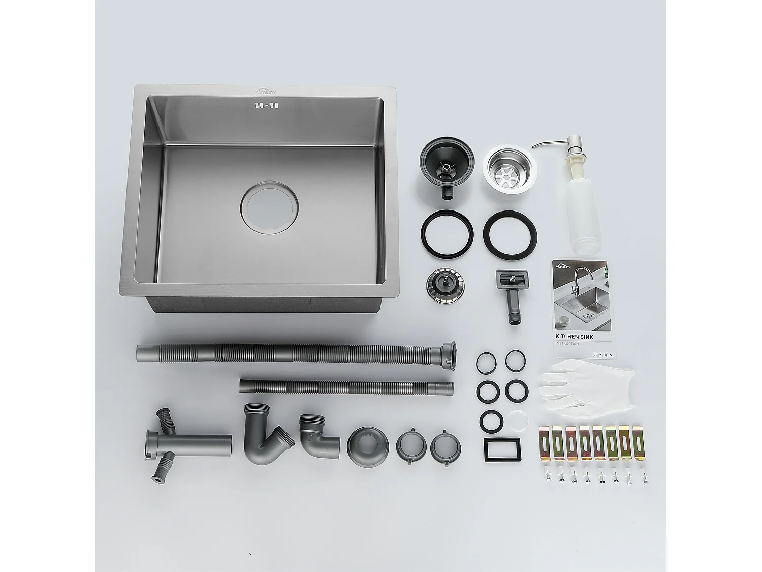 Évier de Cuisine 1 Bac 50x43x18CM,avec Distributeur de Savon, Évier Inox avec Siphon et Trop Plein Évier Montage à Encastrer/Fleur/ Sous-Plan