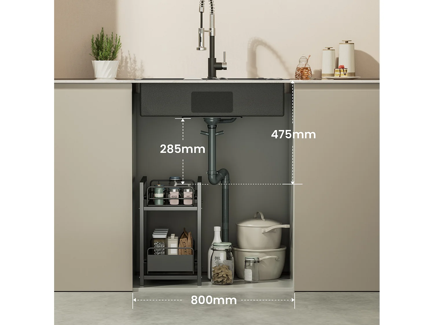 Auralum MAX Aanrecht 1 Bak, Wasbak 75 x 45 cm, Zwarte RVS Spoelbak met Opvouwbare Afdruiprek, Inbouw Wastafel of Hoger