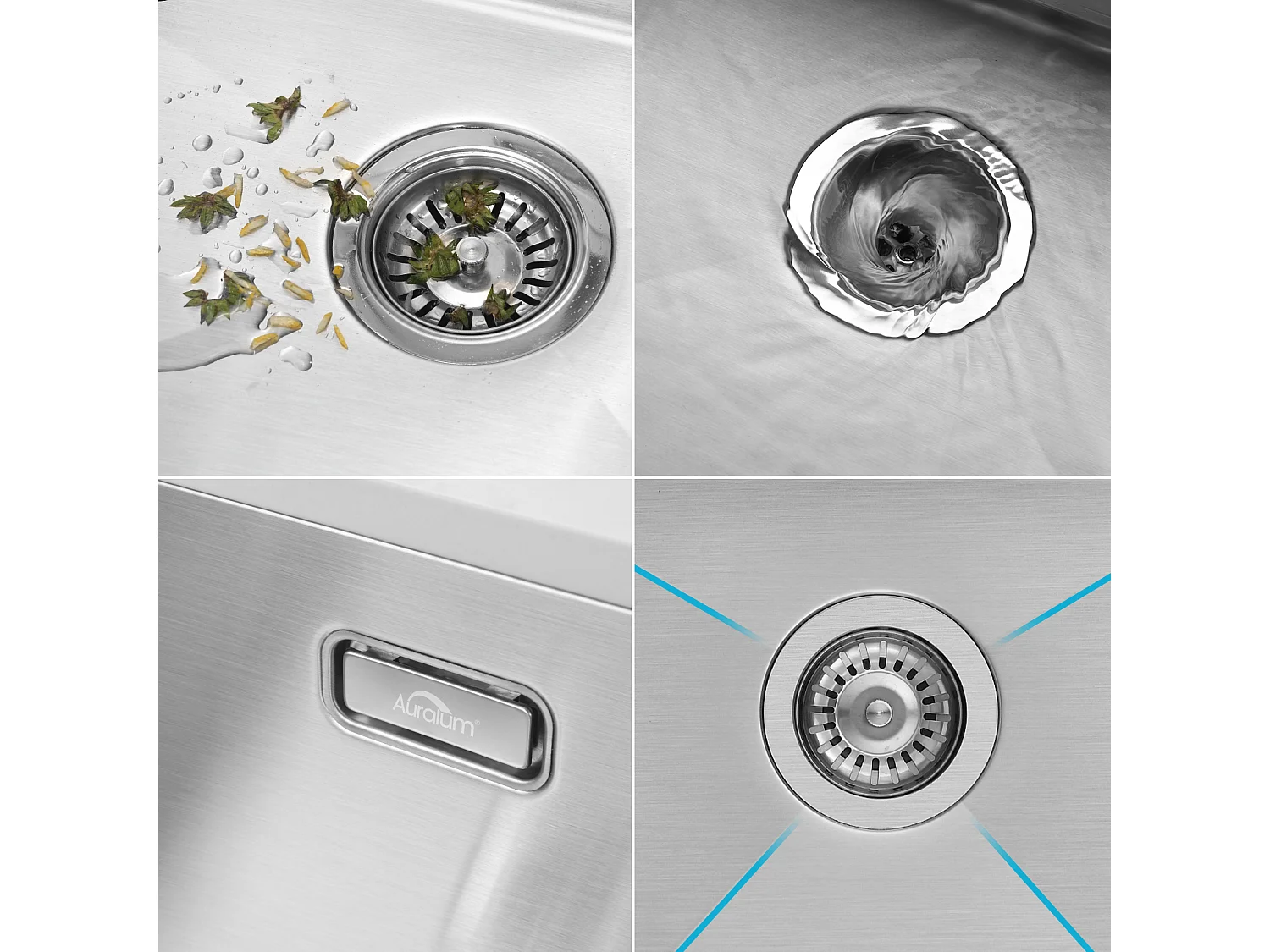 Aanrecht 1 bak 45x45CM 304 roestvrij staal, inbouw en op te zetten + intrekbare keukenkraan met twee functies, zwart, EU model