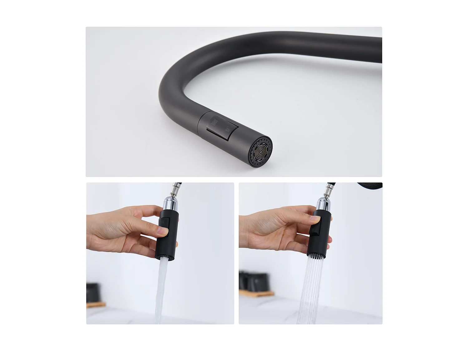 Aanrecht 1 bak 45x45CM 304 roestvrij staal, inbouw en op te zetten + intrekbare keukenkraan met twee functies, zwart, EU model