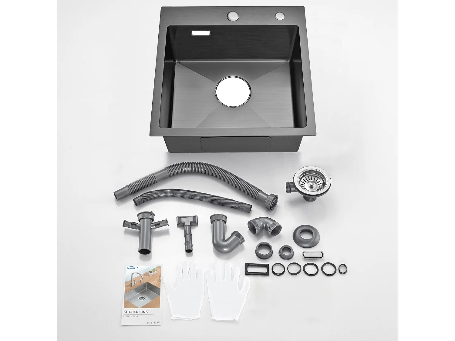 AuraLum Max Évier Cuisine 1 Bac en Acier Inoxydable Noir 45x45CM Évier Encastré et à Poser Évier avec Trou de Montage pour Robinet,EU Modèle