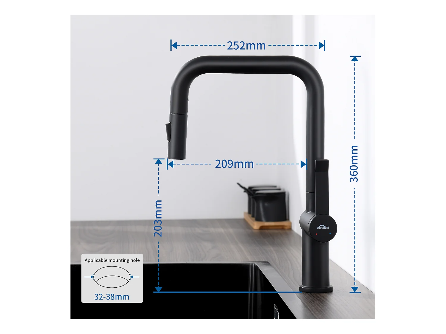 Auralum MAX Évier de Cuisine 1 Bac 75 x 45 cm,Évier Inox Noir avec Égouttoir Pliable+Robinet Cuisine avec Douchette Extractible,2 Fonctions,Noir