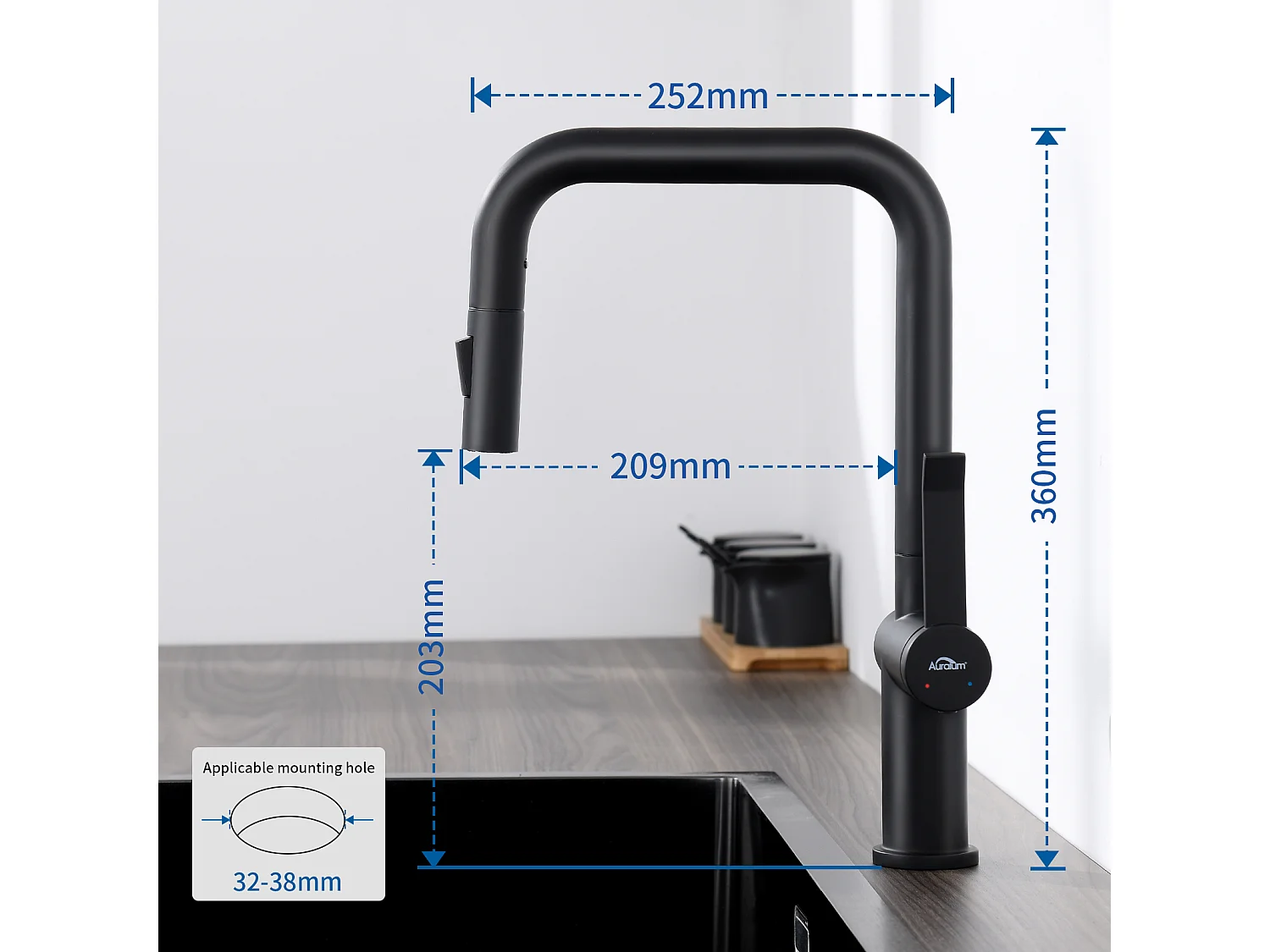 Auralum MAX Évier de Cuisine 1 Bac 75 x 45 cm,Évier Inox Noir avec Égouttoir Pliable+Robinet Cuisine avec Douchette Extractible,2 Fonctions,Noir