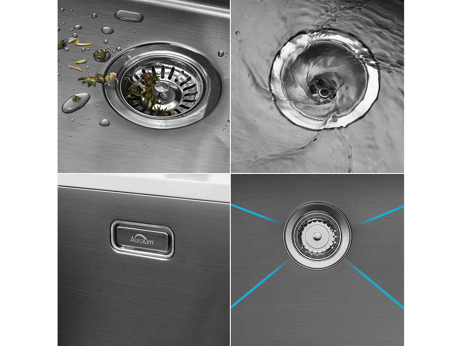 Évier Cuisine 1 Bac 70*44*19CM+Robinet de Cuisine avec Douchette Extractible Rotatif 360 °2 Fonctions, Barboteur démontable,Chromé