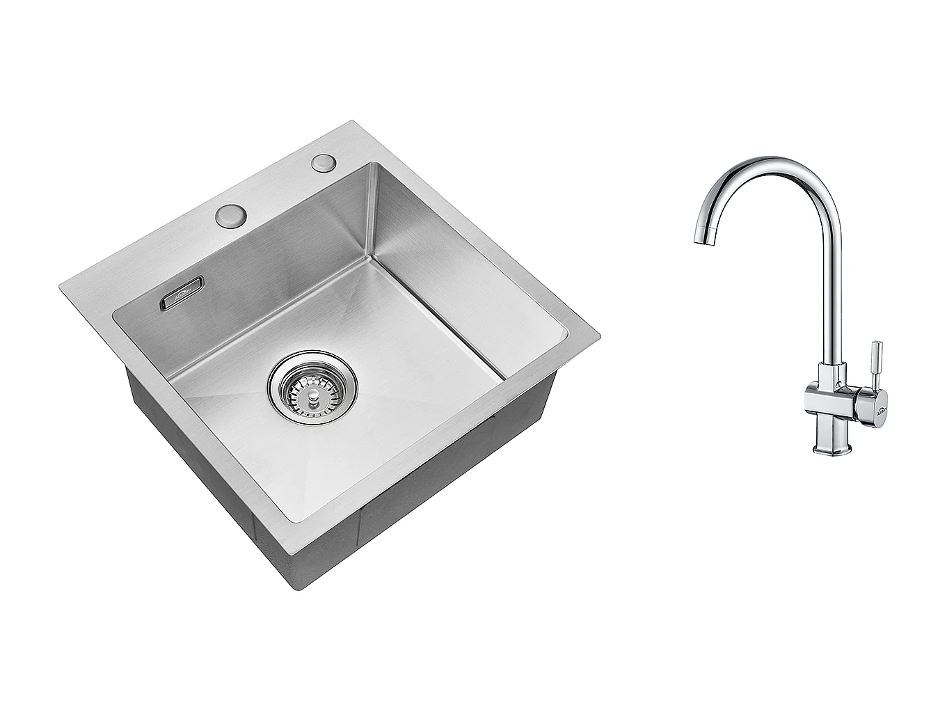 Évier Cuisine 1 Bac 45x45CM Acier Inoxydable 304 ,encastré et à Poser+Robinet de Cuisine Noir Douchette Extractible à 2 Jets