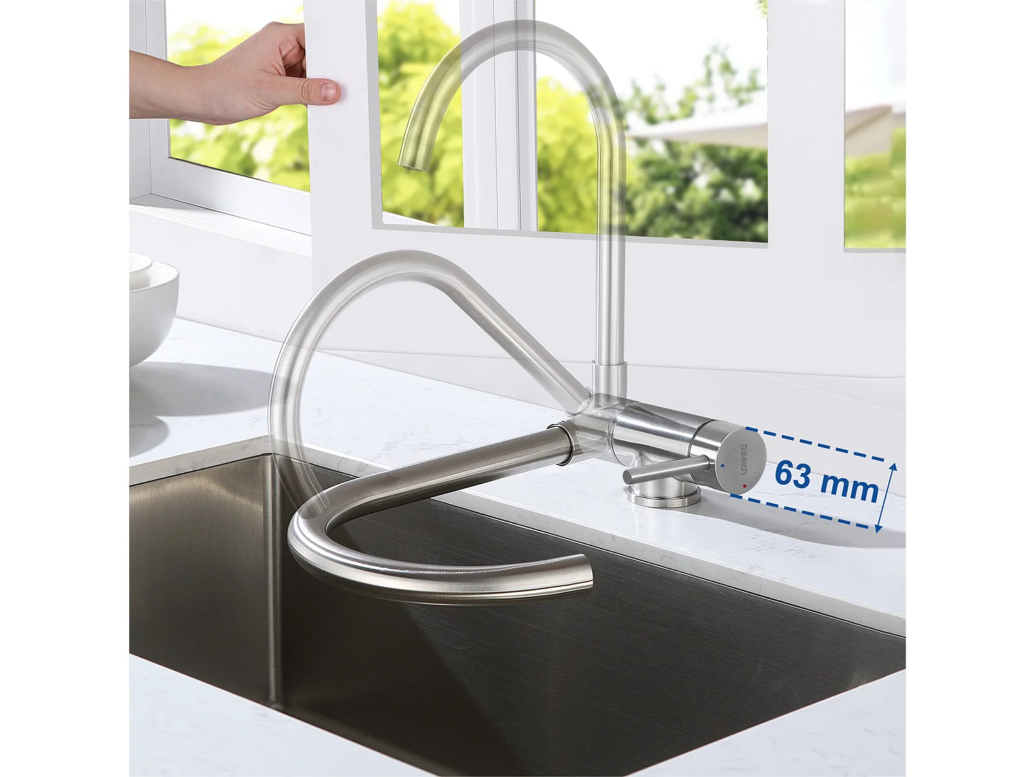 Auralum MAX Lavello Cucina 1Vasca Inox Spazzolato75*45*19CM-con Scolapiatti pieghevole+Miscelatore Cucina Pieghevole Girevole 360° Acqua fredda Calda