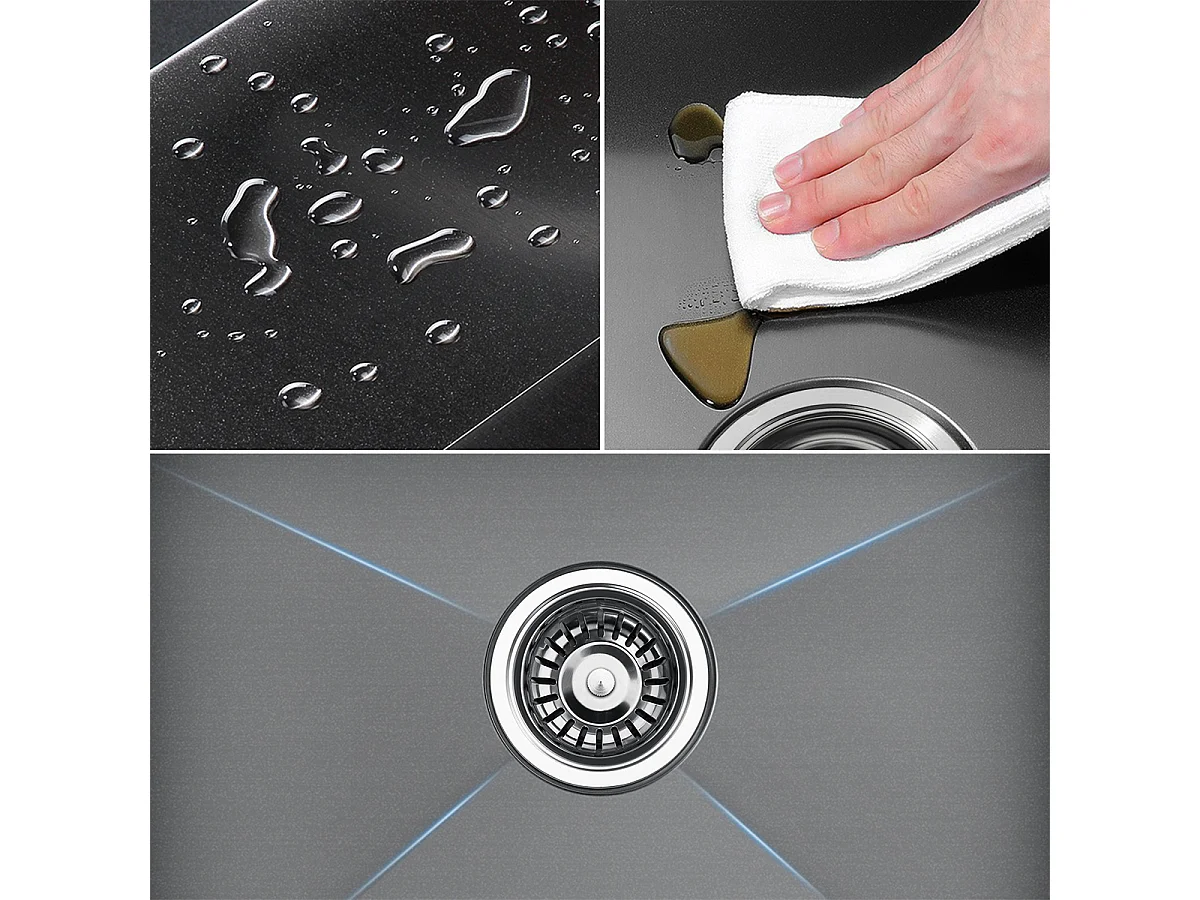 2en1 Évier Cuisine 2 Bac ,Noir,75x45x19cm,Encastré/ à Poser avec DistributeurSavon+Robinet Cuisine avec Douchette Extensible,2 Modes,Brossé