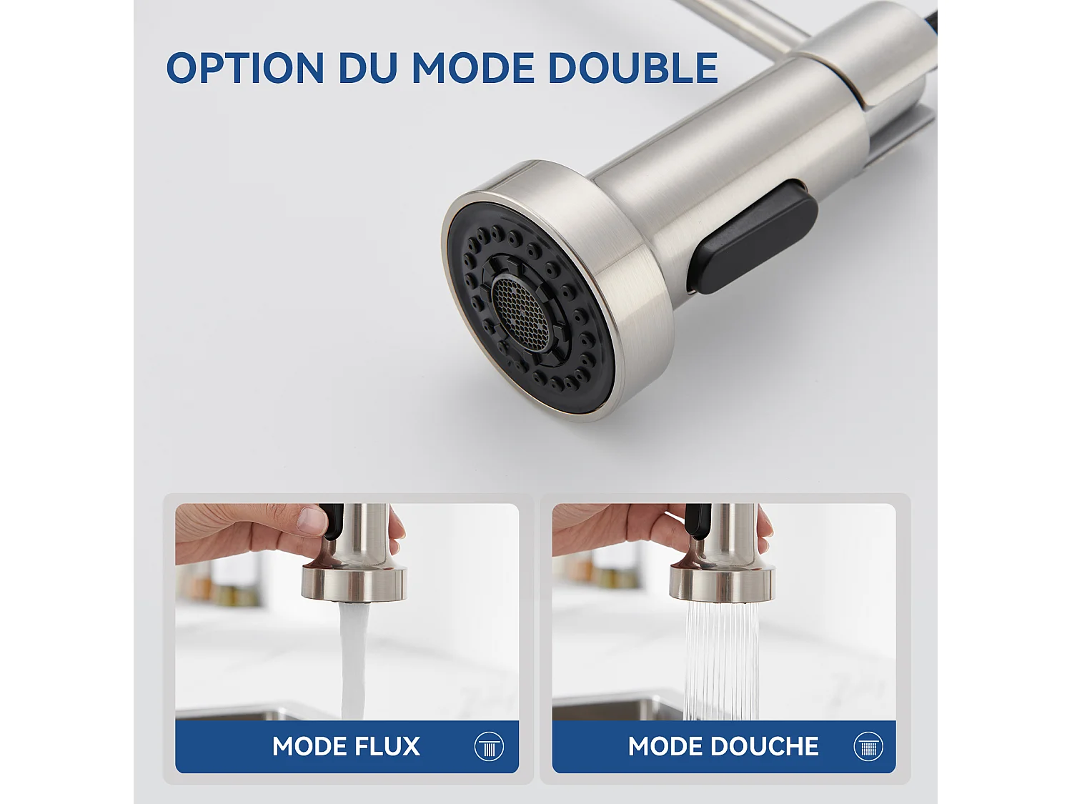 2en1 Évier Cuisine 2 Bac ,Noir,75x45x19cm,Encastré/ à Poser avec DistributeurSavon+Robinet Cuisine avec Douchette Extensible,2 Modes,Brossé