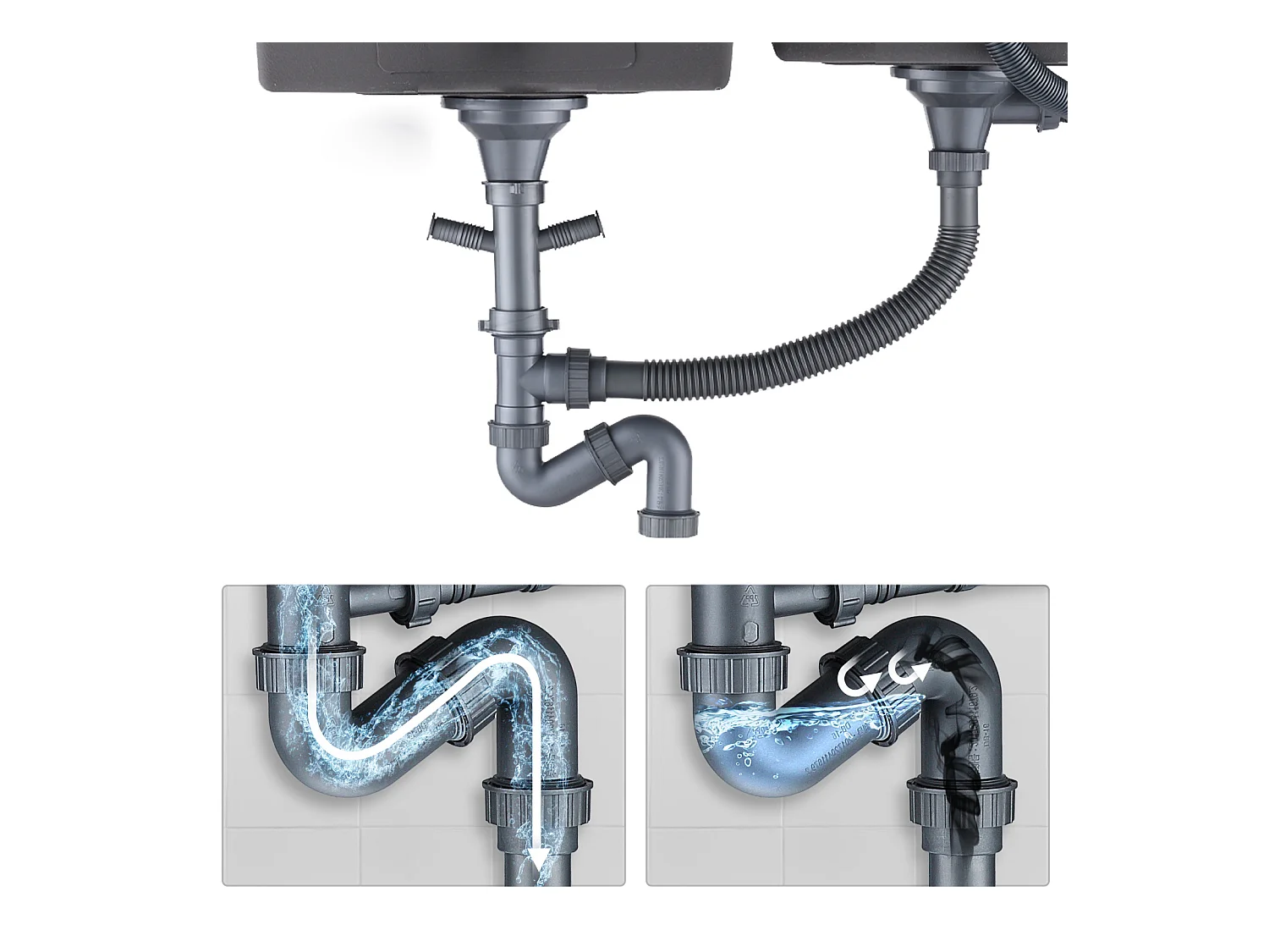 2 Becken Küchenspüle 75x45x19cm, Einbau-/Aufsatzspüle mit Seifenspender + Küchenarmatur mit ausziehbarem Sprüher, 2 Modi, gebürstet