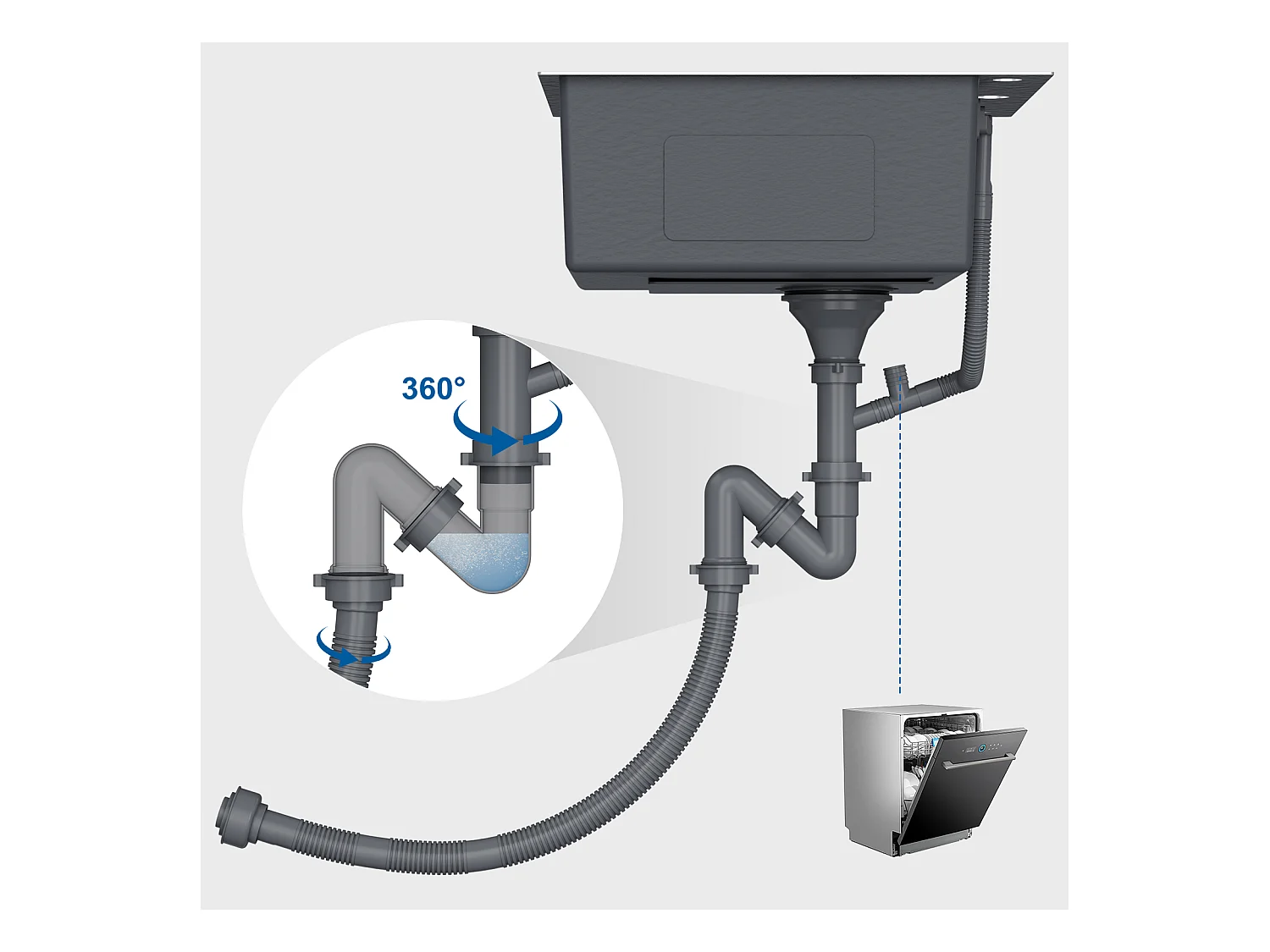 Evier Cuisine 1 Bac 54*49*20 CM,Inox 304 ,Evier à Encastrer/à Fleur de Plan avec Distributeur de Savon,Lavabo Cuisine avec 3 Trous,Noir Gris