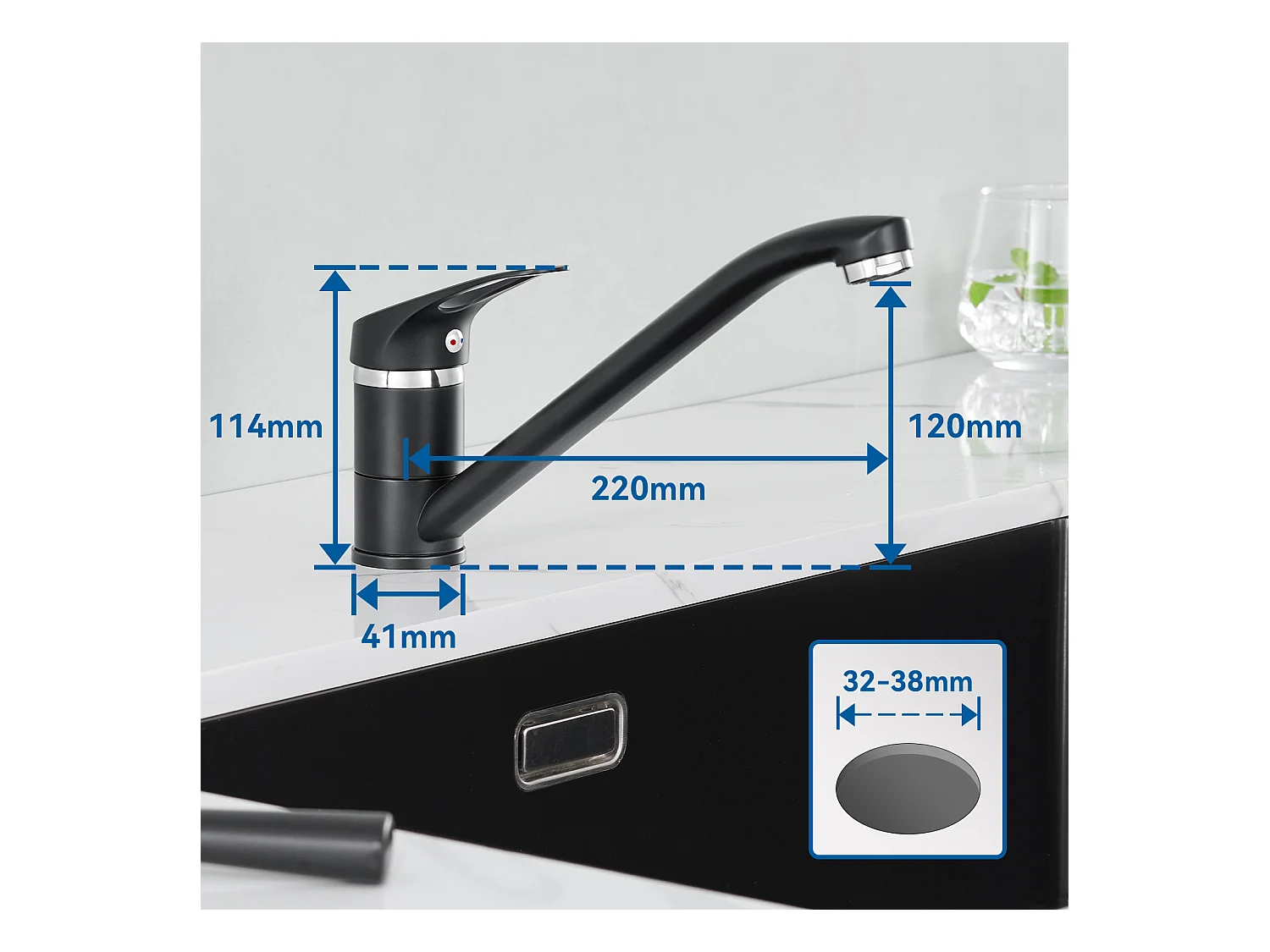 Auralum MAX Évier de Cuisine 1 Bac 75 x 45 cm,Évier Inox Noir avec Égouttoir Pliable+Robinet Cuisine,Orientable 360°,Eau Chaude/Froide,Noir