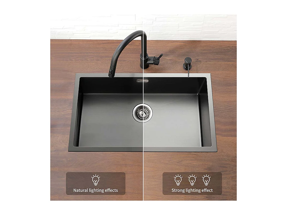 Lonheo Max Fregadero Cocina1 Bandeja 74*44*20CM Fregadero Montaje empotrado,de flor/ subplano inoxidable 304,con sistema drenaje,negro,Modelo UE