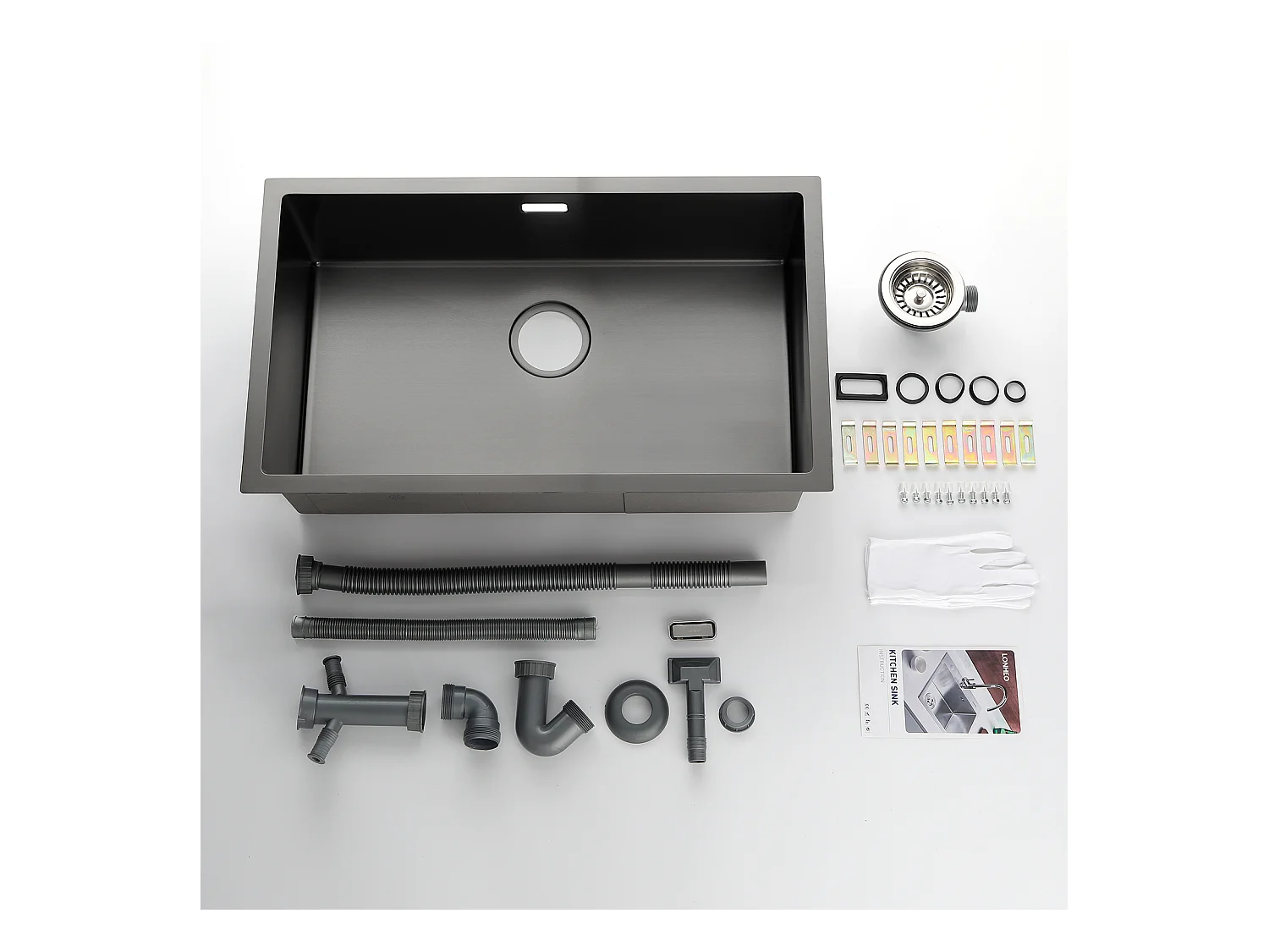 Lonheo Max Fregadero Cocina1 Bandeja 74*44*20CM Fregadero Montaje empotrado,de flor/ subplano inoxidable 304,con sistema drenaje,negro,Modelo UE