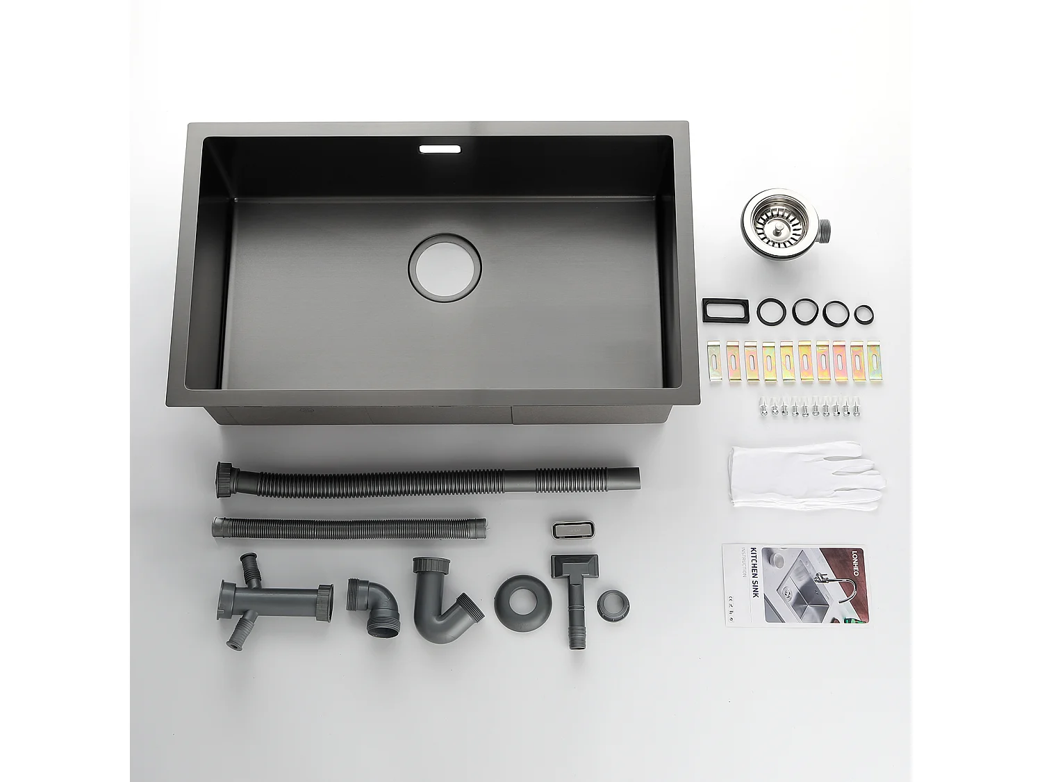 Lonheo Max Aanrecht Keuken1 Bak 74*44*20CM Inbouw, Bloem of Ondergrond Montage 304 RVS Gootsteen met Afvoersysteem, Zwart, EU Model