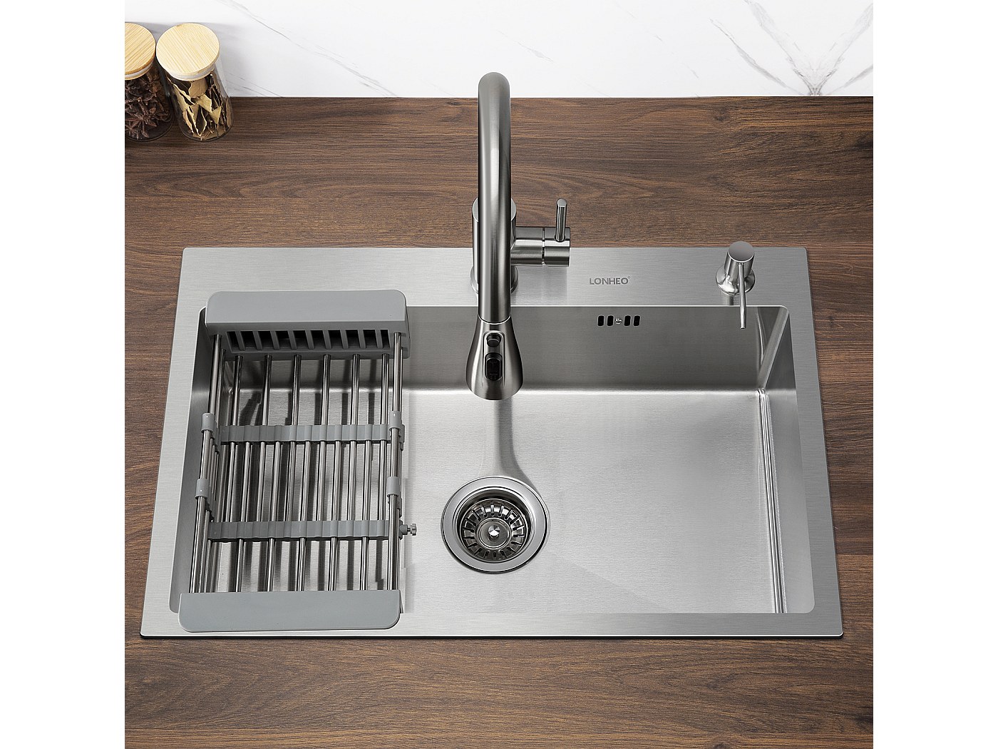 VBChome Fregadero Empotrable De Acero Inoxidable 60 X 48 Cm – Fregadero Grande Con Escurridor, 2 Agujeros Para Grifo, Sifón Incluido – Fregadero De