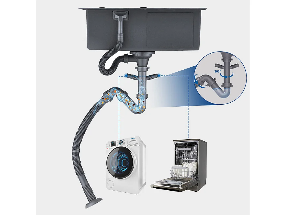 AuraLum Max Évier 1 Bac 50x43x18,5CM Évier Inoxydable sous plan Évier Cuisine Noir avec Distrubuteur de savon et Ensemble de drainage,EU Modèle