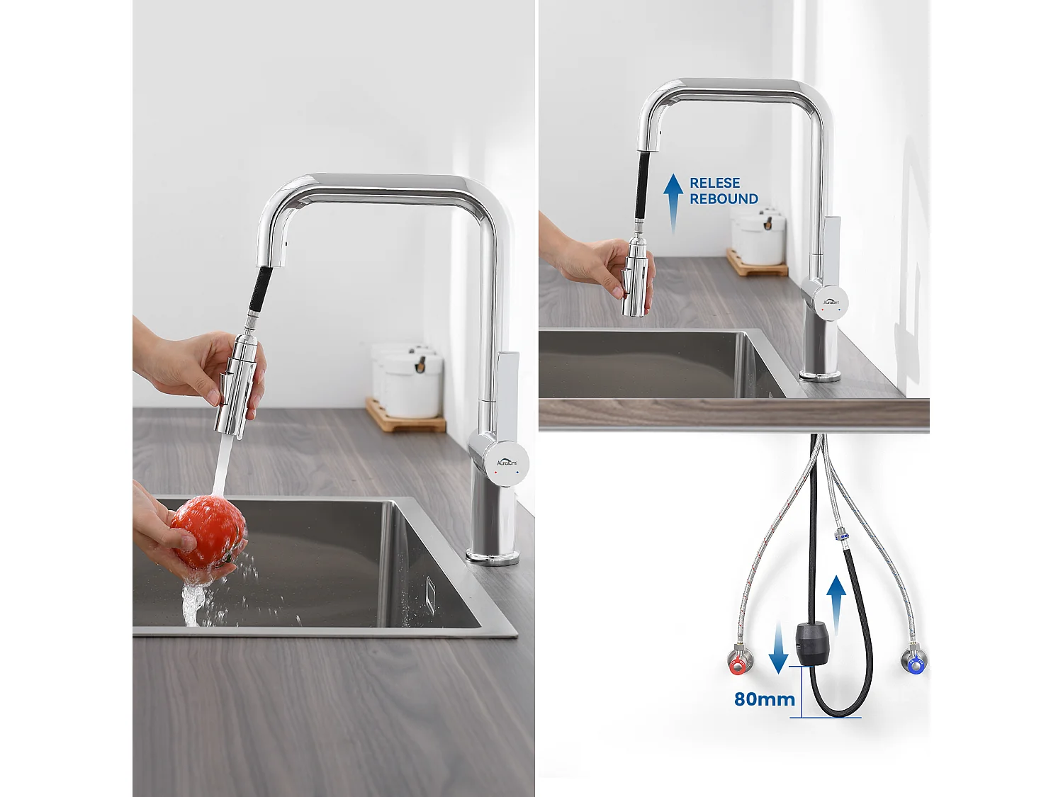 2en1 Fregadero Cocina 2 Bandeja 75x45x19cm, Empotrado/Ponible con Dispensador de Jabón+Grifo Cocina con Ducha Extraíbles, 2 Funciones, Cromado