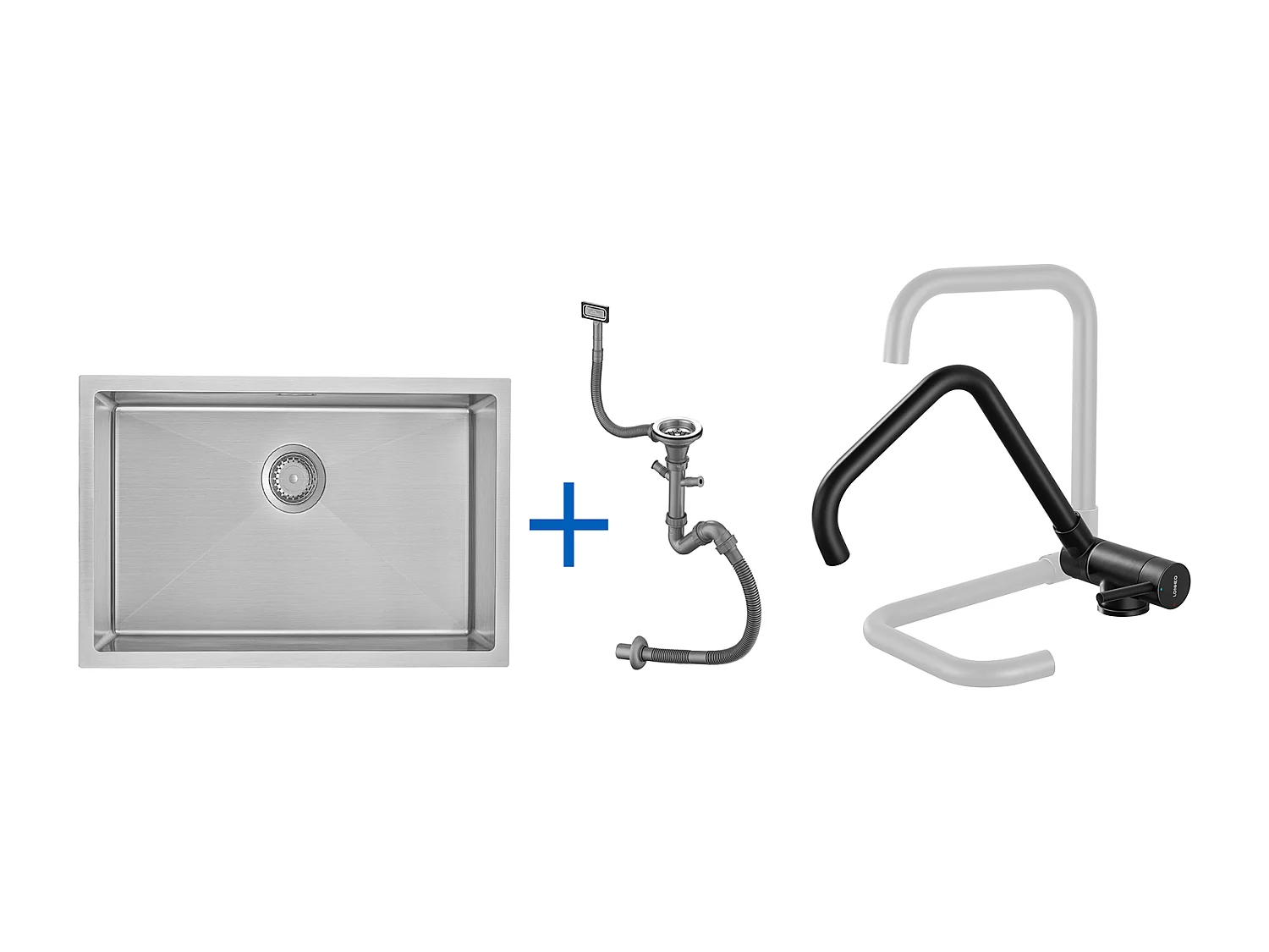 Évier Cuisine 1 Bac 70*44*19CMà Encastrer/Fleur/Sous-Plan,avec Siphon/Trop-Plein,Brossé+Mitigeur Cuisine Rabattable Pivotant 360° Eau