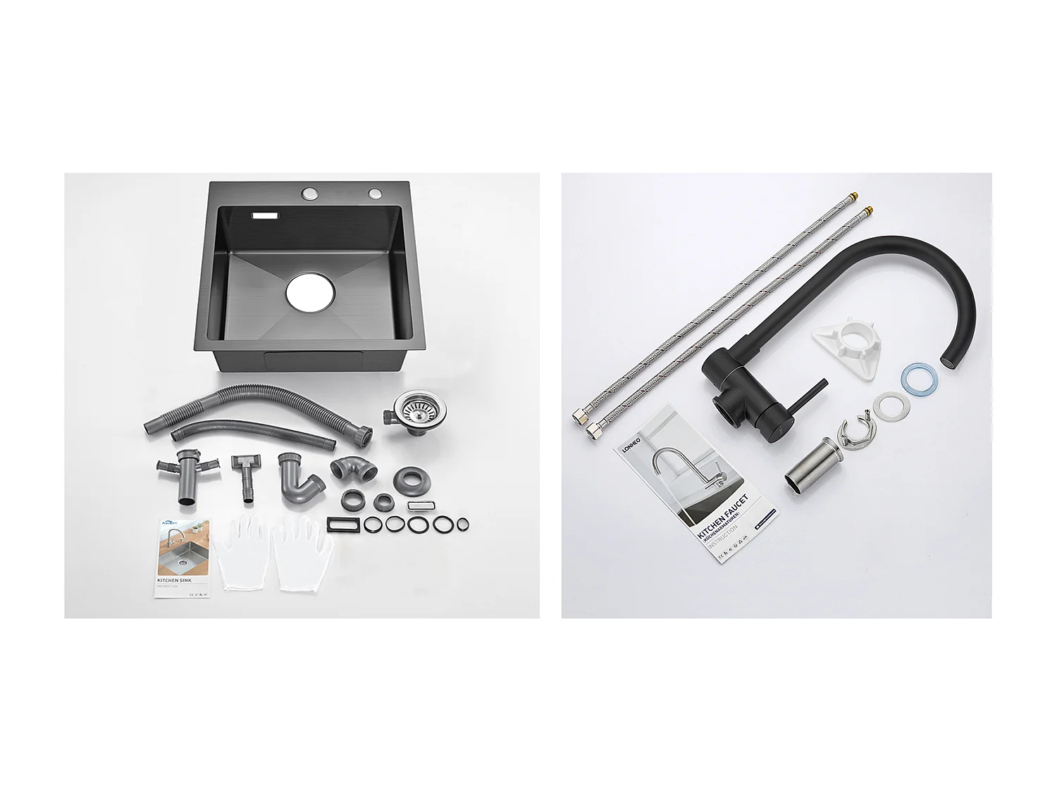 Zwarte keuken spoelbak 1 bak 45x45CM 304 roestvrij staal, inbouw en op te zetten+MitIgeur RVS 304 opklapbaar draaibaar 3, EU Model