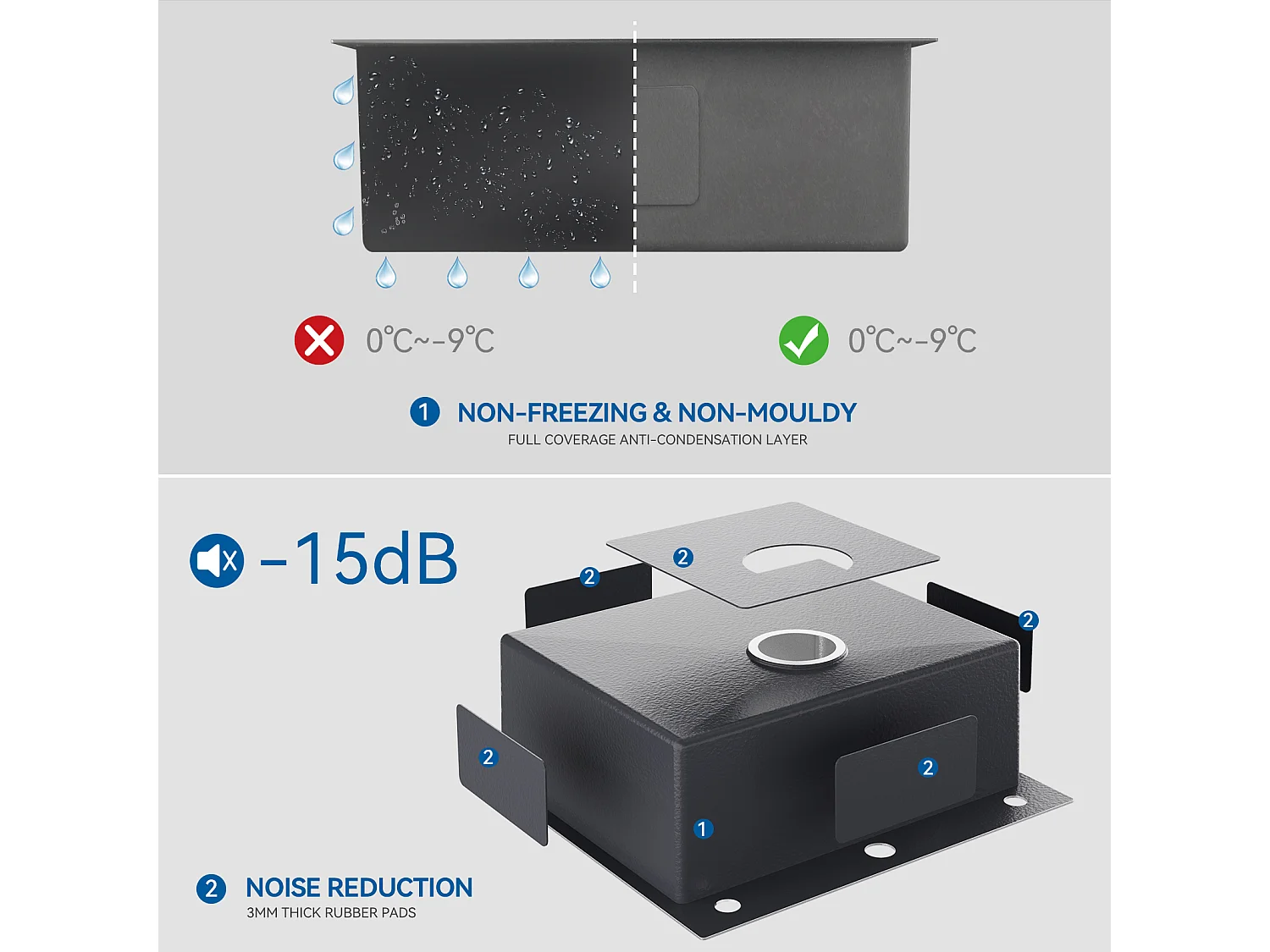 Aanrecht 1Bak 54*49*20 CM, RVS, Zwart Grijs, Wastafel 1 Wastafel met Zeepdispenser + Wastafelmengkraan met Flexibele Uitlop, Opklapbare Keukenkraan