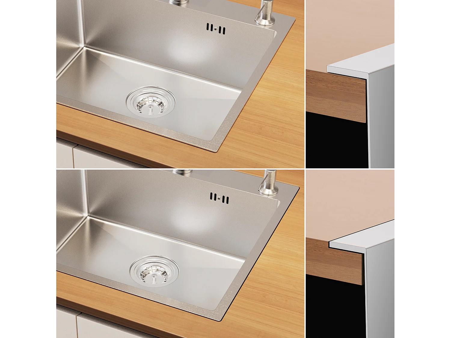 Evier Cuisine 1 Bac 54*49*20 CM,Inox 304,Evier à Encastrer/à Fleur de Plan avec Distributeur de Savon,Lavabo Cuisine avec 3 Trous,Nanoargent