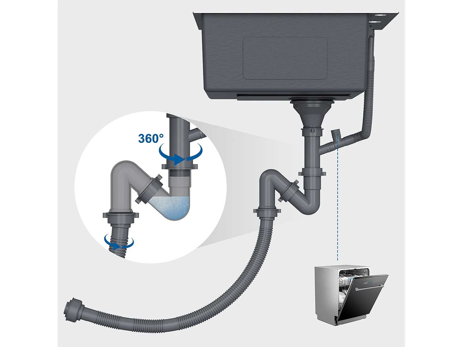 Evier Cuisine 1 Bac 54*49*20 CM,Inox 304,Evier à Encastrer/à Fleur de Plan avec Distributeur de Savon,Lavabo Cuisine avec 3 Trous,Nanoargent