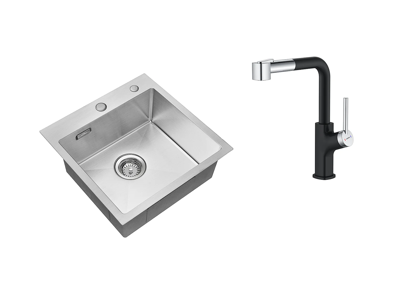 Évier Cuisine 1 Bac 45x45CM Acier Inoxydable 304 ,encastré et à Poser+ Robinet de Cuisine Inox Extractible Rotatif à 360 °