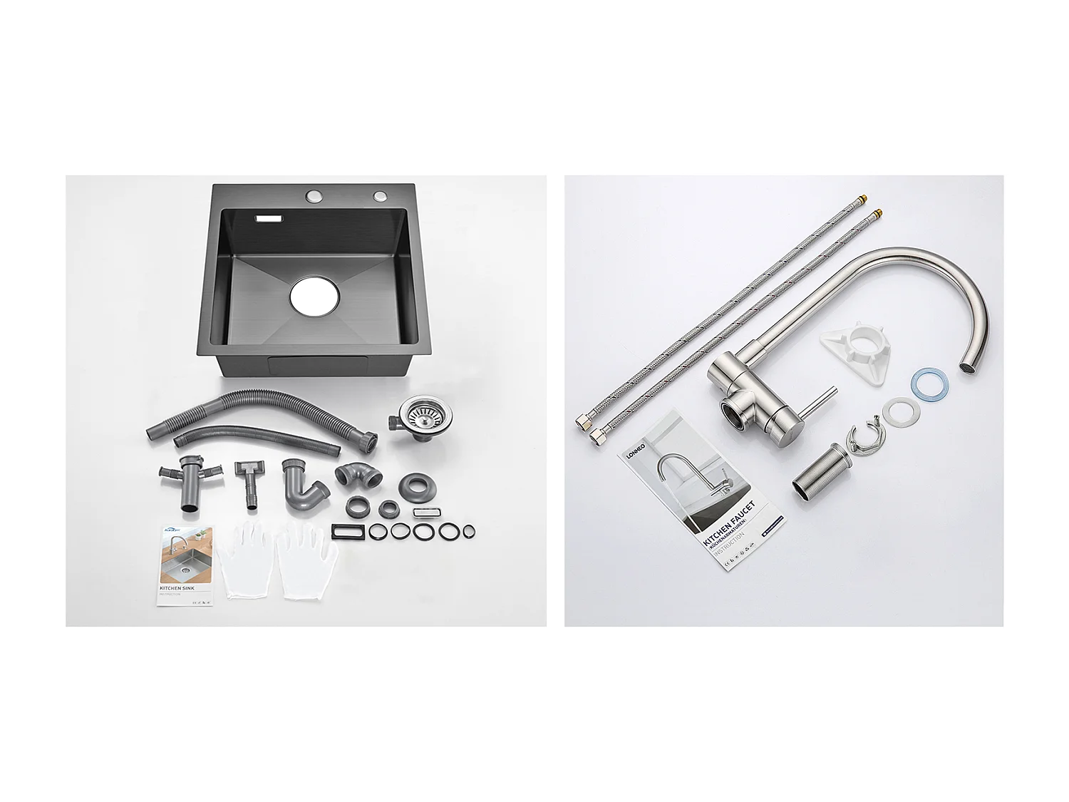 Zwarte keuken spoelbak 1 bak 45x45CM 304 roestvrij staal, inbouw en op te zetten+MitIgeur RVS 304 opklapbaar draaibaar 3, EU Model