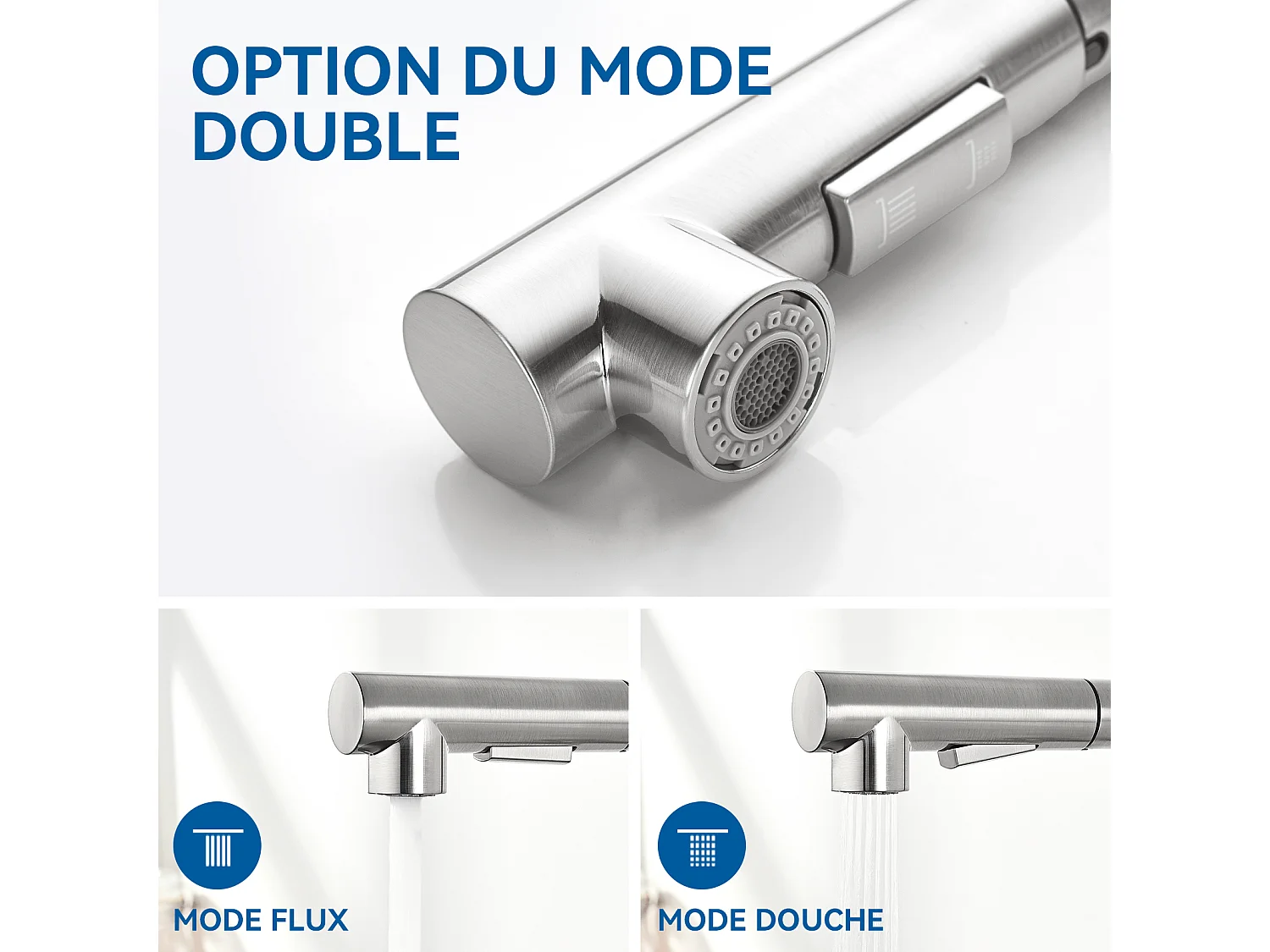 Évier Cuisine 1 Bac 45x45CM Acier Inoxydable 304 ,encastré et à Poser+Mitigeur Cuisine avec Douchette Extractible Rotatif 360°,Brossé