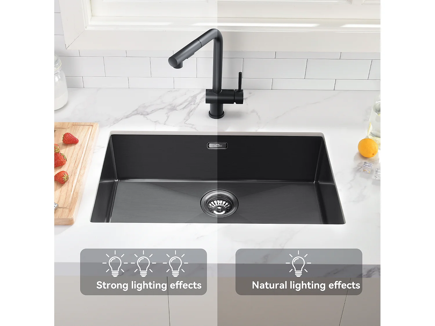 Évier Cuisine 1 Bac 70*44*19CM,à Encastrer/Fleur/Sous-Plan,avec Siphon/Trop-Plein+Robinet Cuisine Pivotant à 360° avec Eau Chaude/Froide, Chromé