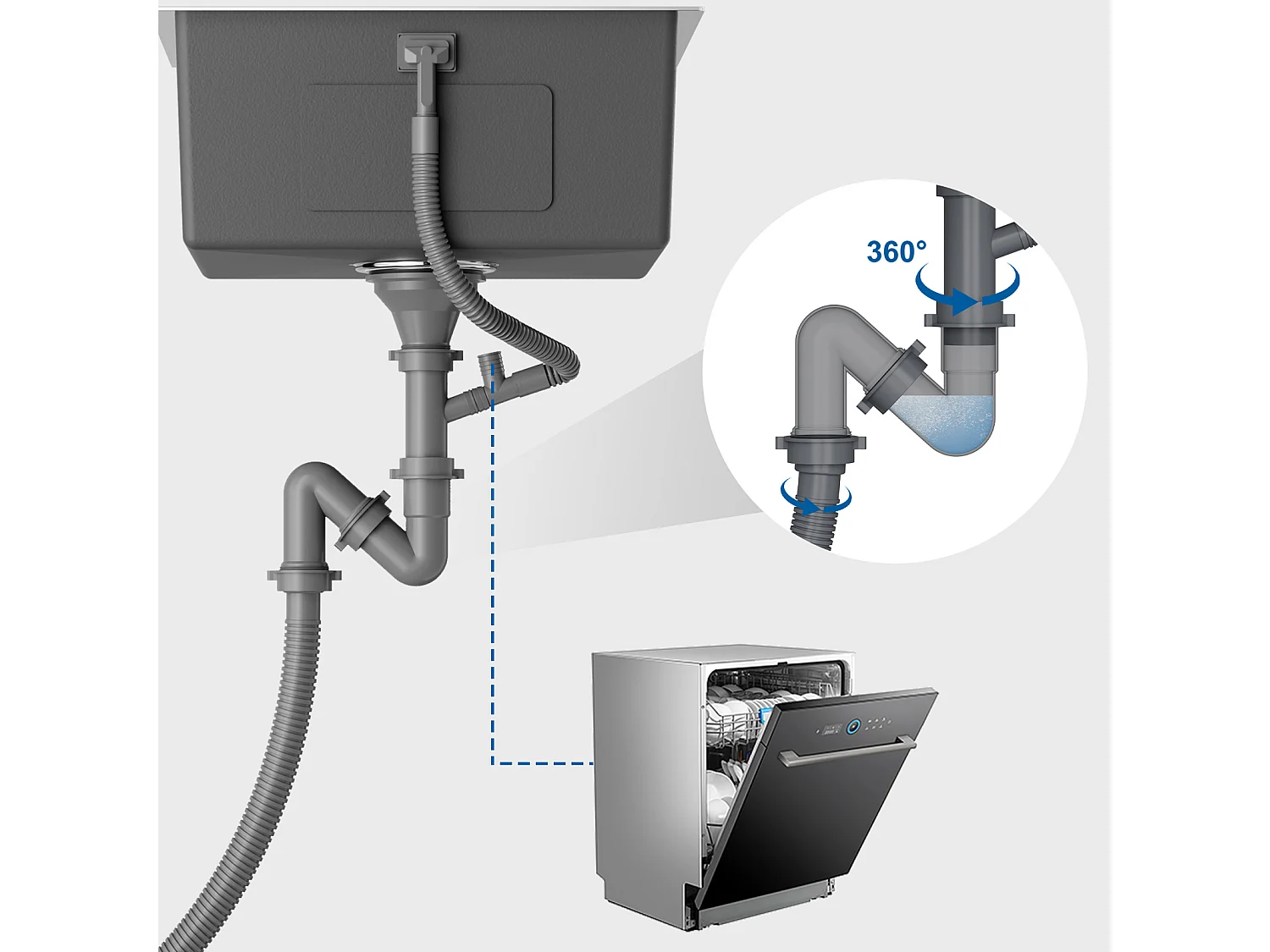 Évier Encastré 44x44x20CM,Évier Cuisine 1 Bac en Inox,Argent+Robinet Cuisine avec Douchette Extractible Rotatif 360 °,2 Fonctions,Chromé