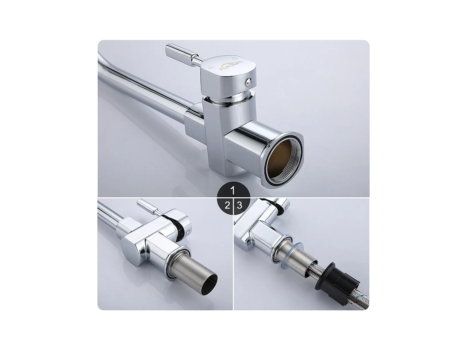 2-in-1-Küchenspüle mit Einzelbecken, 55 x 44 x 19 cm, Einbau-/Blumen-/Unterbauspüle, schwarz + 360° schwenkbarer Küchenhahn für Kalt-/Warmwasser, Chrom