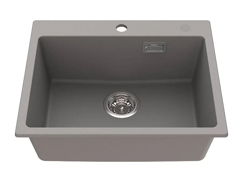 Fregadero Cocina de Granito,55*45*20cm,Kit de Vaciado,Fregadero Cocina Empotrada,Agujeros de Montaje para Grifo y Dispensador de Jabón,Gris,Modelo UE