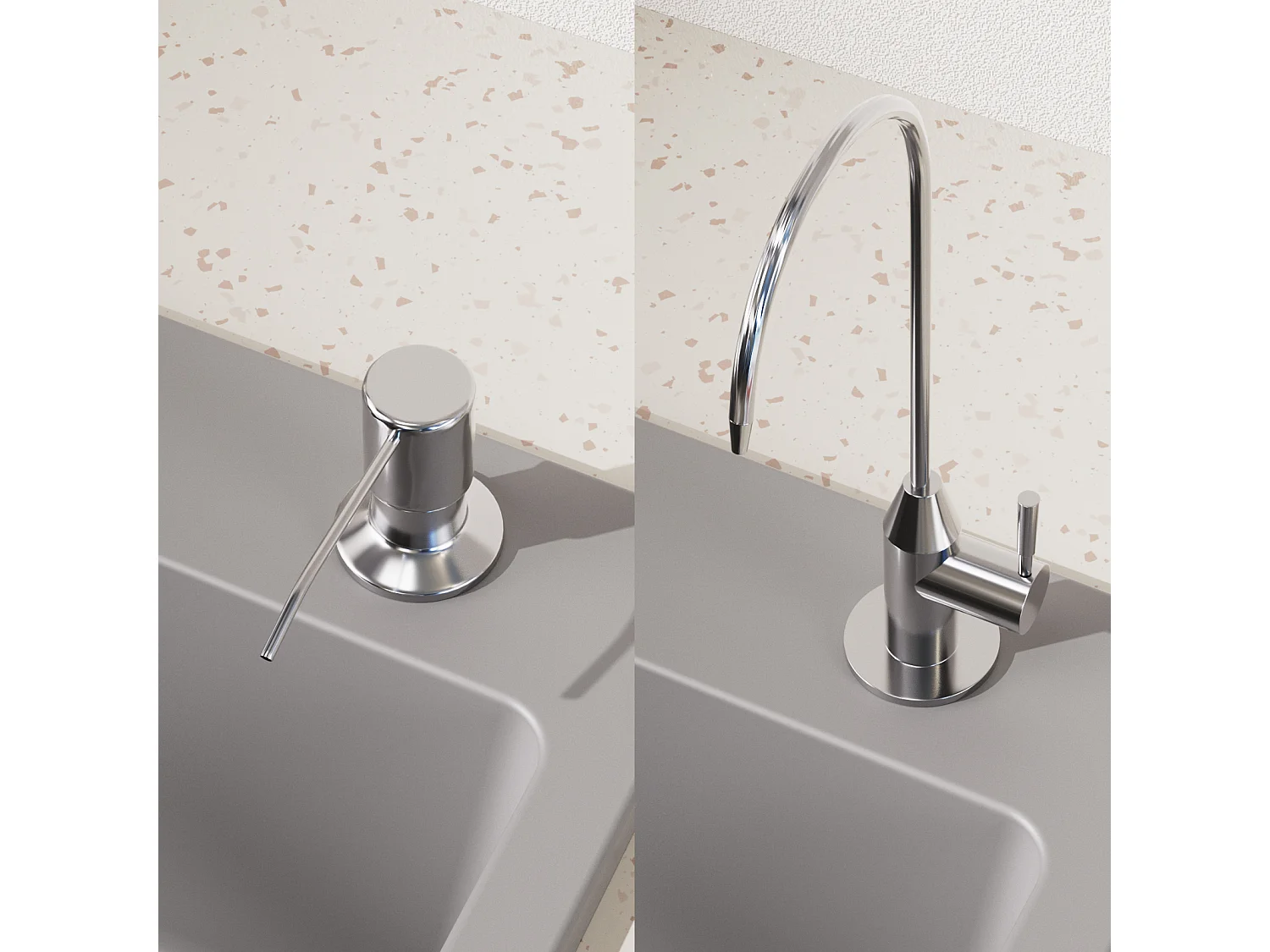 Évier Cuisine 1 Bac en Granit,55*45*20cm,Kit de Vidage,Évier Cuisine Encastré,Trous de Montage pour Robinet/Distributeur Savon,Gris,EU Modèle